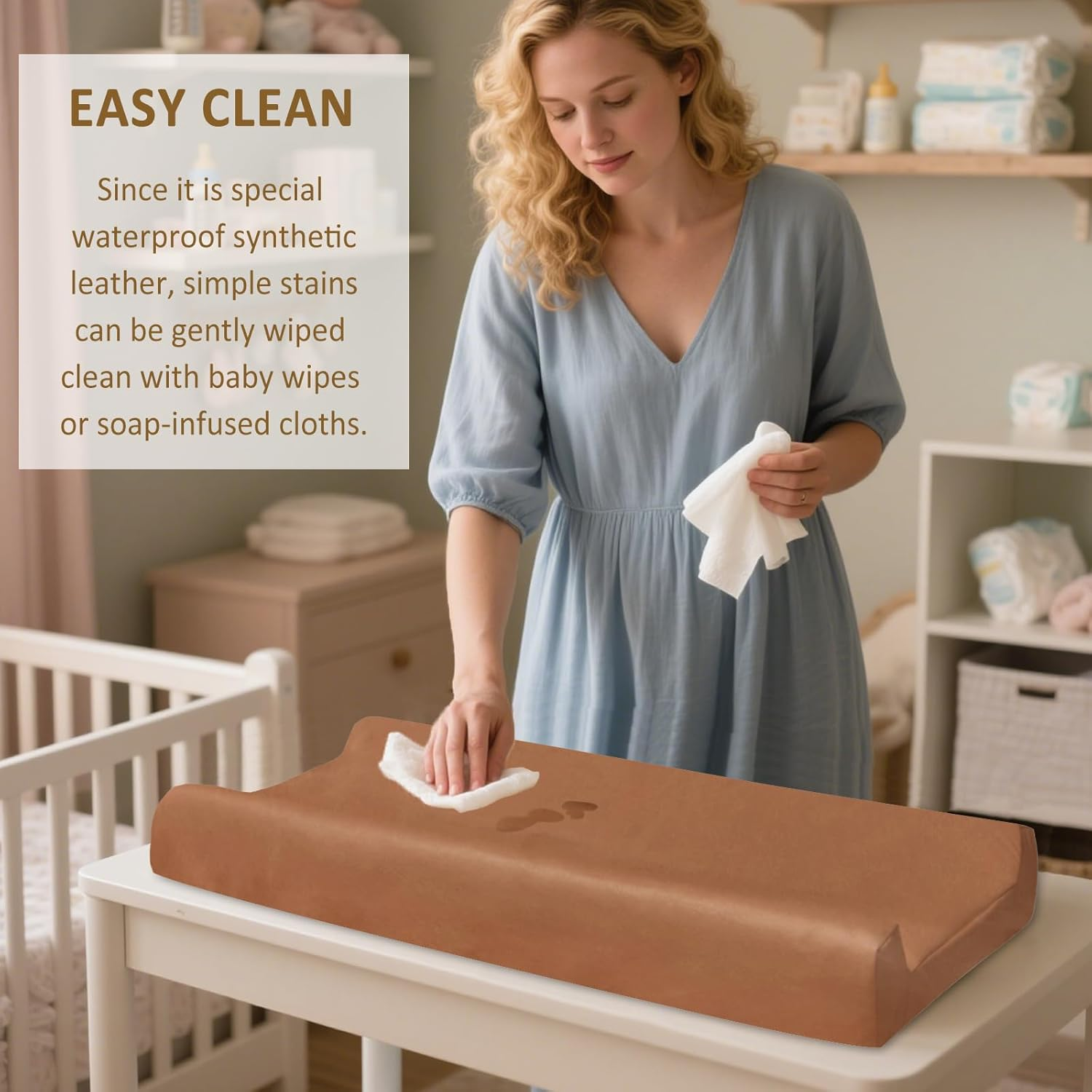 Owlowla Changing Pad Cover,Waterproof Changing Pad Covers-Soft Leather Diaper Changing Table Cover,Fits Standard Changing Pads for Baby Boy Girl（Brown） image number 1