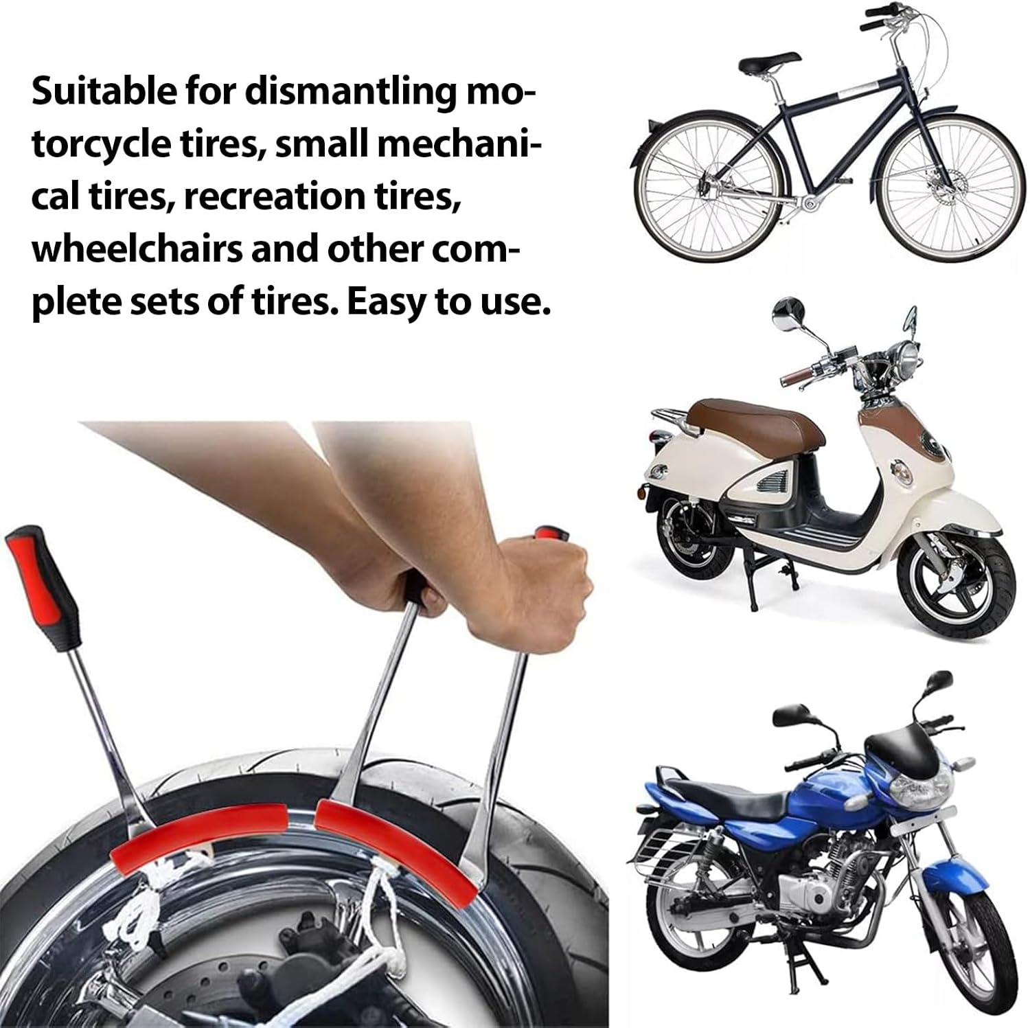 Steel Tire Spoons Tool Set, 25 Pcs Motorcycle Professional Tire Changing Kit with 3 Tire Spoons, 6 Valve Cores, 2 Wrenches, 3 Rim Cover, 10 Valve Caps, 1 Removal Tool for Tires Changing image number 3