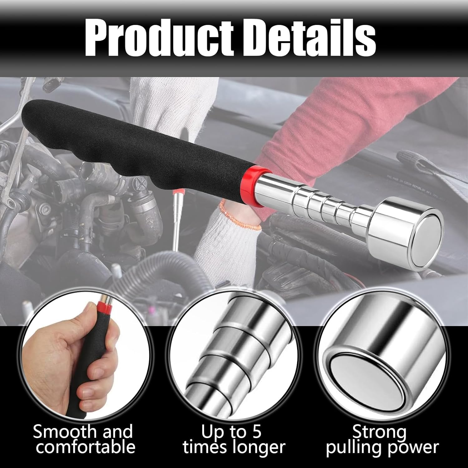 Telescoping Magnet Stick Tool, 20Lb Magnetic Pickup Tool, Magnet Stick Tool for Picking up Keys, Nuts image number 4