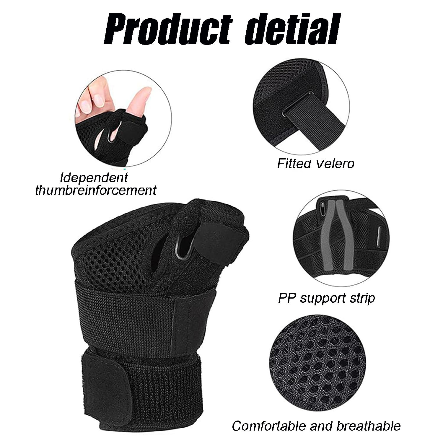 Wzenclave Thumb Splint with Wrist Brace Reversible Thumb Splint Arthritis Pain and Support Sprains Tendonitis Relief Adjustable Thumb Stabilizer Suitable for Both Men and Women'S Left and Right Hands - Black image number 6