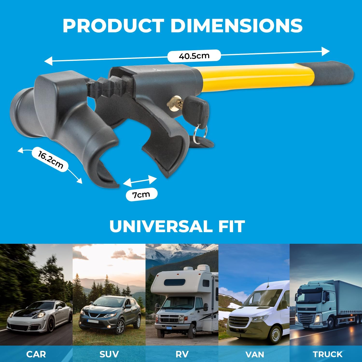 Simply SWL200 T-Bar Alloy Steel Steering Wheel Lock, Adjustable Hook, Heavy Duty, Universal Fit, Yellow, 10.2 Cm*16.2 Cm*40.5 Cm image number 6