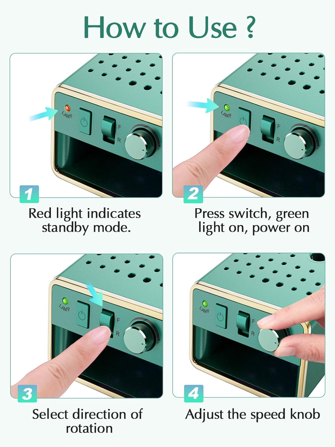 Beloving Nail Drill Machine, 20000 RPM Electric Nail Drill for Acrylic Gel Nails, Portable Professional Electric Nail File Tools with 100PCS Sanding Bands and 6 Nail Drill Bits - Green image number 5