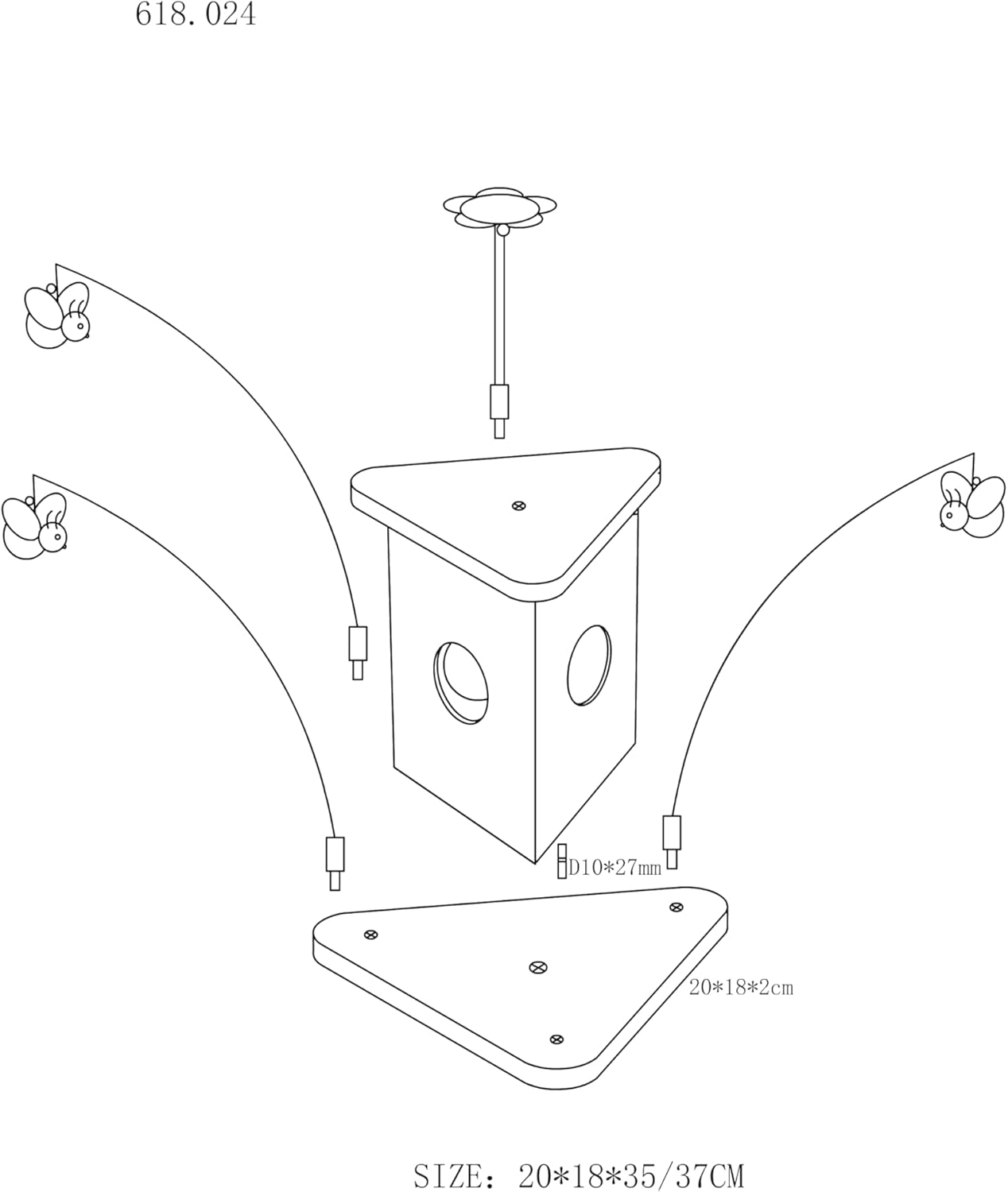 Cattitude Pounce N Play Cat Scratch Post Busybee Pink, Pink, 35Cm Height - Cat House, Spring-Loaded Teaser, Soft Plush Material image number 1