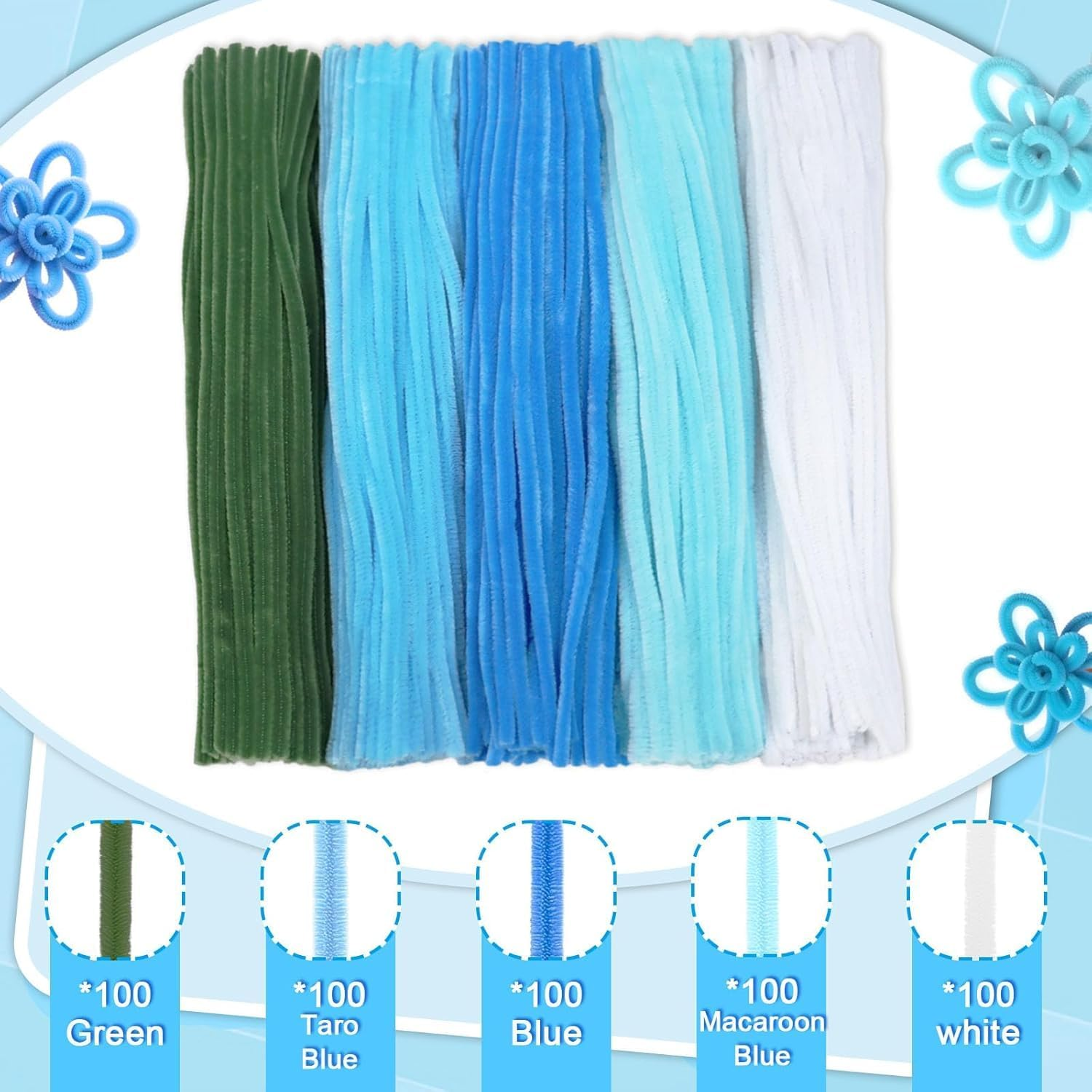 526 Pcs Chenille Stems Pipe Cleaners &ndash; Color Scheme of Blue-Series Handcrafted Flowers, 12 Inch, Craft Supplies for DIY Art Projects, Kids Crafts, Floral Decoration,Classroom Use image number 4