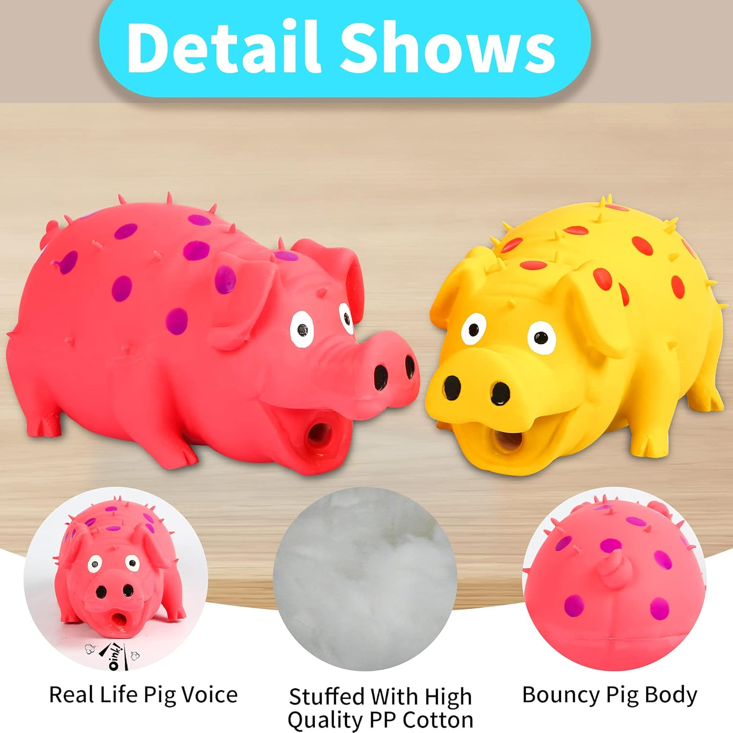 Squeaky Pig Dog Toys, 2 Pack Grunting Pig Dog Toy That Oinks Grunts for Small Medium Large Dogs, Durable Rubber Pig Squeaker Dog Puppy Chew Toys, Latex Interactive Squeak Funny Cute Dog Toy Set image number 3