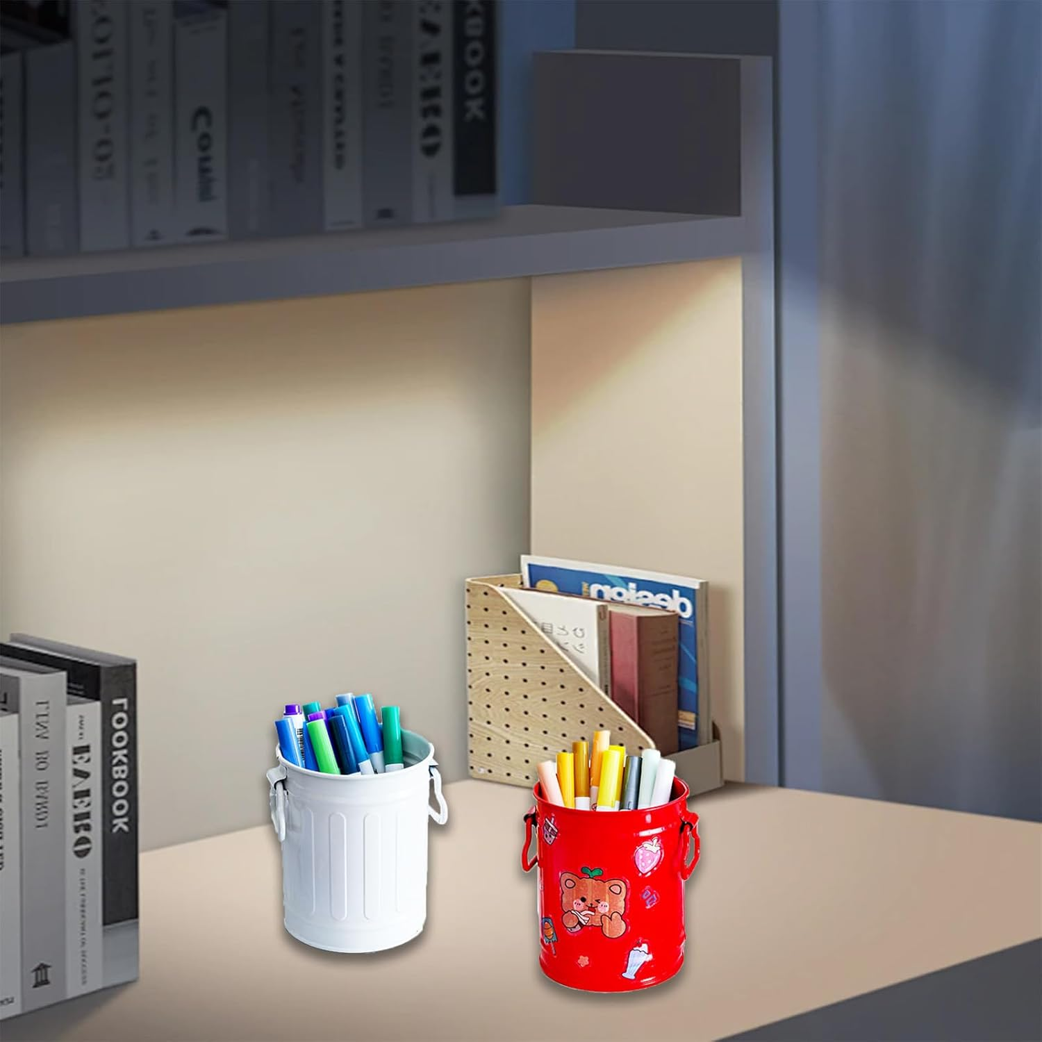 Fkereg Pencil Holder for Desk, Metal Barrel Pen Cup Holder for Desk with Handles, Cute Makeup Brushes Holder, Marker Holder Organizer Storage for Office Classroom Desktop Home (Pink) image number 6