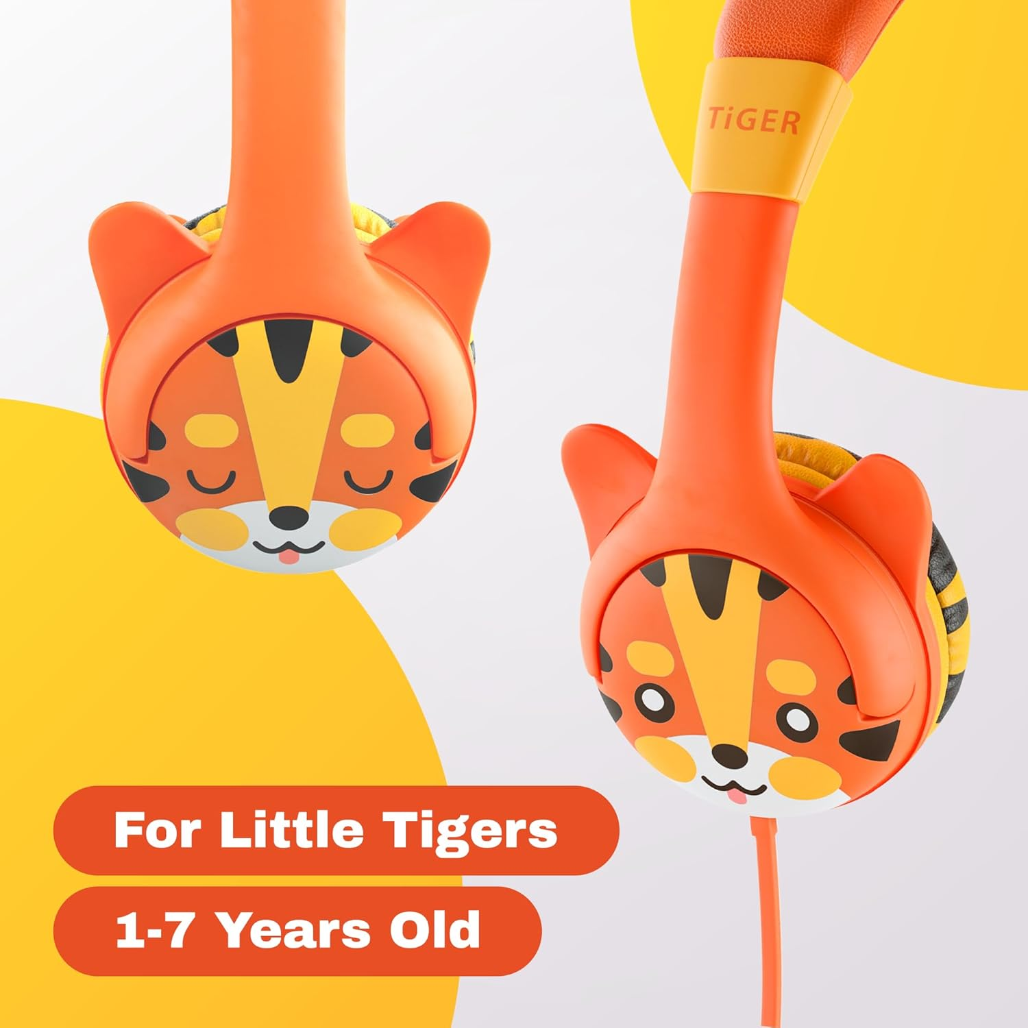 Kidrox Tiger-Ear Kids Headphones - Wired, on Ear, Orange, Volume Limited to 85Db, Adjustable Headband, Tangle Free Cable, Childrens Earphones image number 2