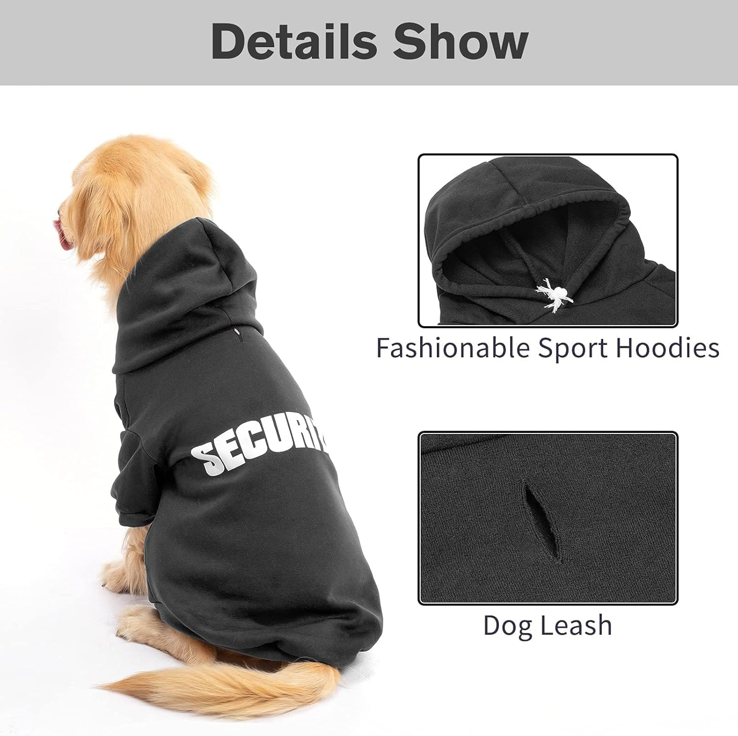 BINGPET Security Dog Hoodies Puppy Sweater Cold Weather Dog Coats Soft Brushed Fleece Pet Clothes Hooded Sweatshirt for Dog Cat image number 2