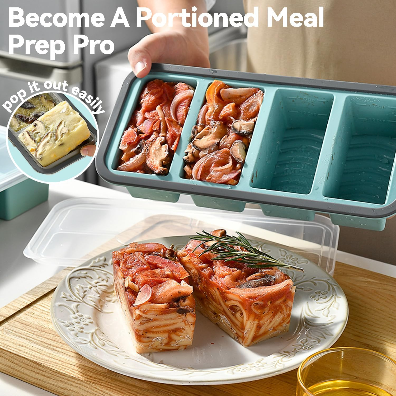 3 PACK Silicone Freezer Tray with Lids, Baby Food Freezer Containers, Oven Safe Dishwasher Safe, Multi-Size Freezer Moulds Ideal for Portioned Meal Prep Soup Leftovers Ice Cubes Baking (Blue) image number 2