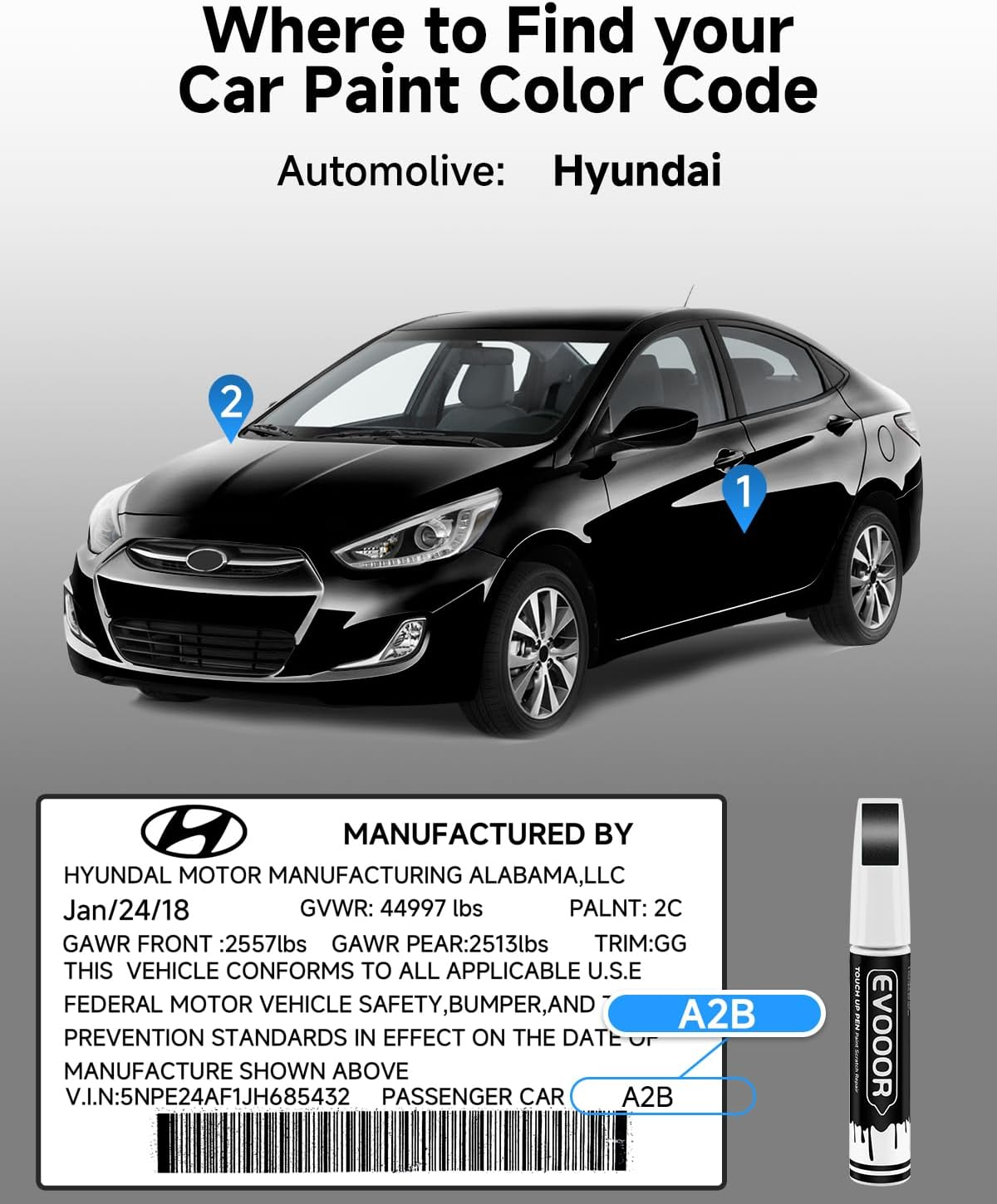 Touch up Paint Compatible with Hyundai Exact Match 2 in 1 Touch up Paint for Chips and Nicks Repair (Abyss/Onyx Black(A2B)) image number 6