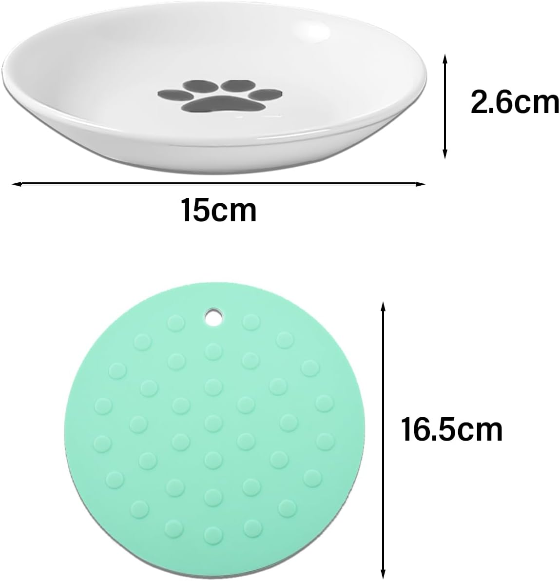 DYOUEN Pack of 2 Cat Ceramic Cat Bowl with Non-Slip Mats Cat Food Plate Non-Slip Mats Pet Bowl for Kittens and Small Animals