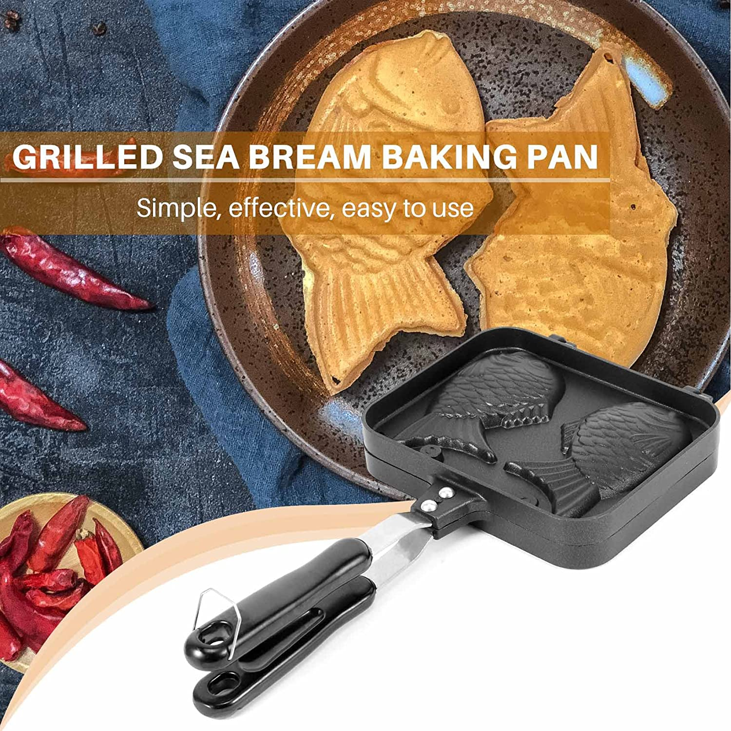 OVNSHVN Waffle Cake Maker, Double Fish Shaped, Nonstick, 36.5*18*3.5Cm, Gas Compatible image number 2