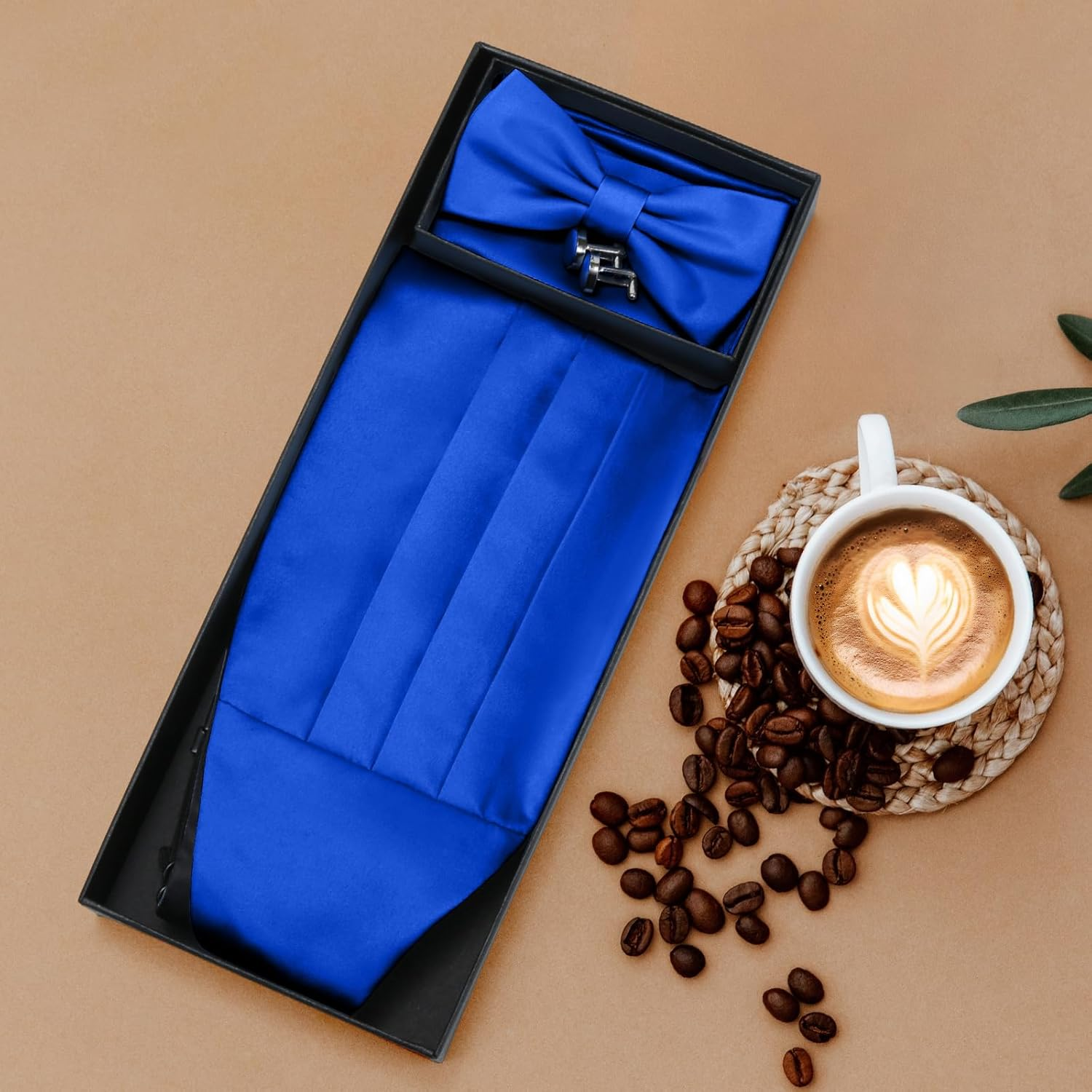 Cummerbund and Bow Tie Set Solid Color Adjustable Formal Men'S Black Cumberbund Bowtie Cufflinks Set & Pocket Squares - Black image number 7