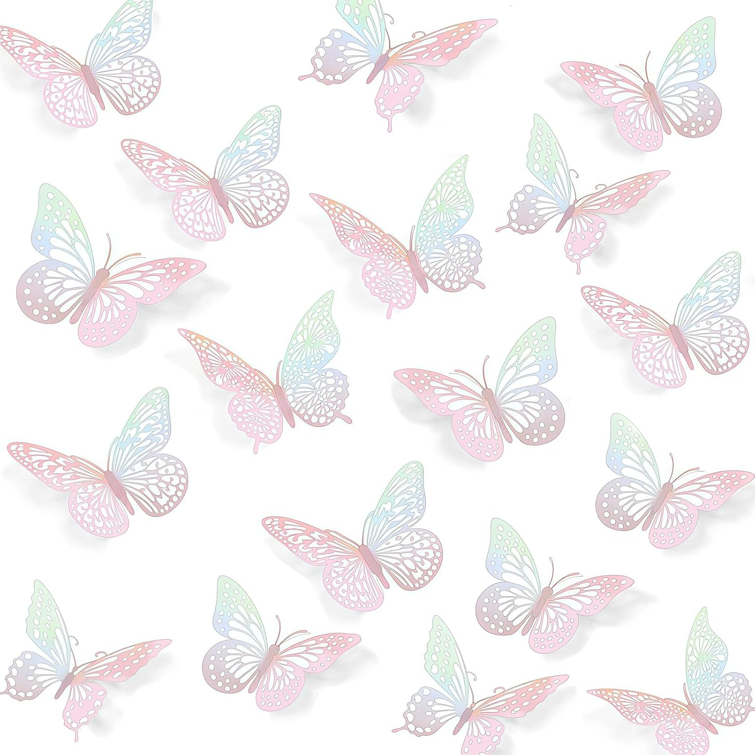 3D Butterfly Wall Decor 48 Pcs 4 Styles 3 Sizes-Butterfly Birthday Decorations&Butterfly Party Decorations&Butterfly Cake Decorations-Removable Pink Butterfly Decorations (Laser Pink)