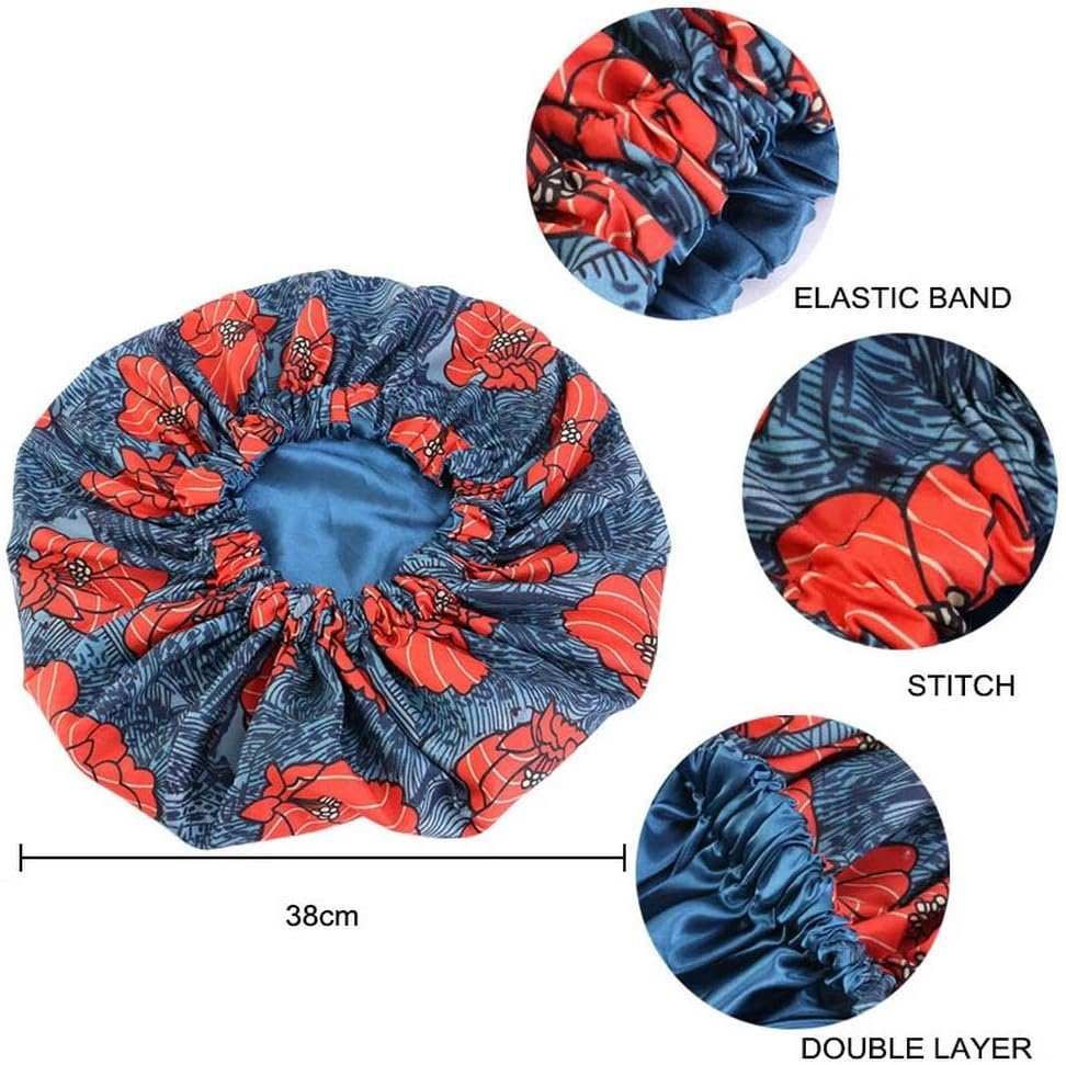 COMVIP Women Adjustable Night Sleeping Hat Hair Turban Stain Bonnet G: Lake Blue image number 3