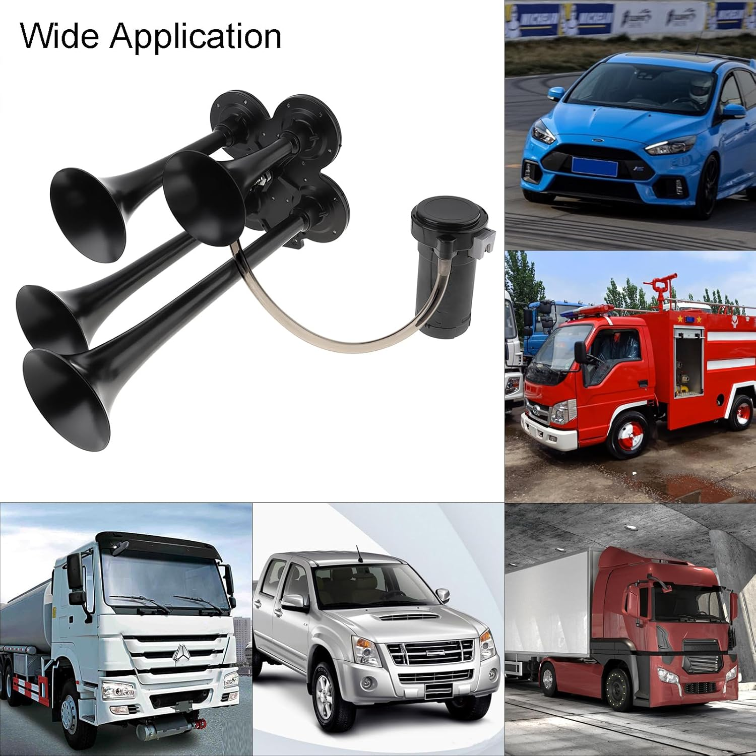 Train Horns Kit, 4 Trumpet Air Horn Kit, 12V 185Db Super Loud Train Horns for Pickup Trucks, Four Trumpet Air Horn with Compressor for Vehicle Cars Trucks Pickup Trains Lorrys Boats image number 1