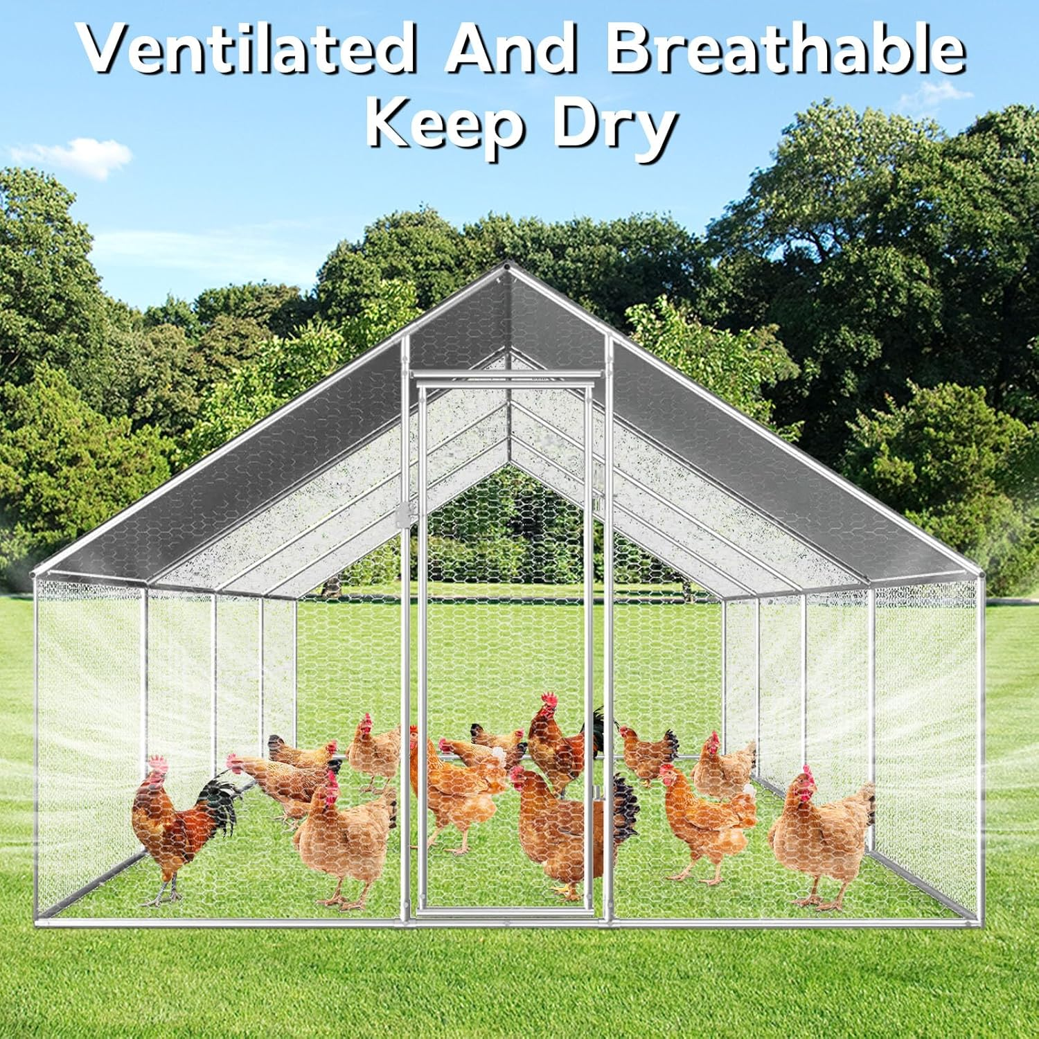Chicken Coop Large Rabbit Hutch Pet Cage, Walk in Poultry House Coops Hen Run Ferret Habitat Farm Enclosure,2.75 X 8 X 1.92 M