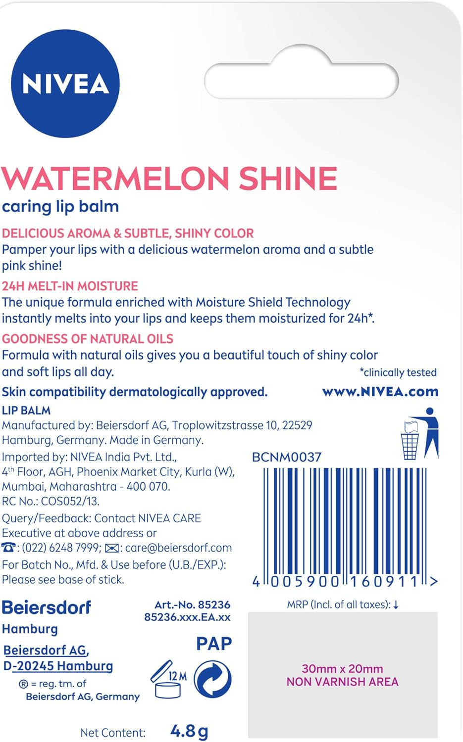 Nivea Fruity Shine Watermelon Lip Balm, 4.8Gm image number 6