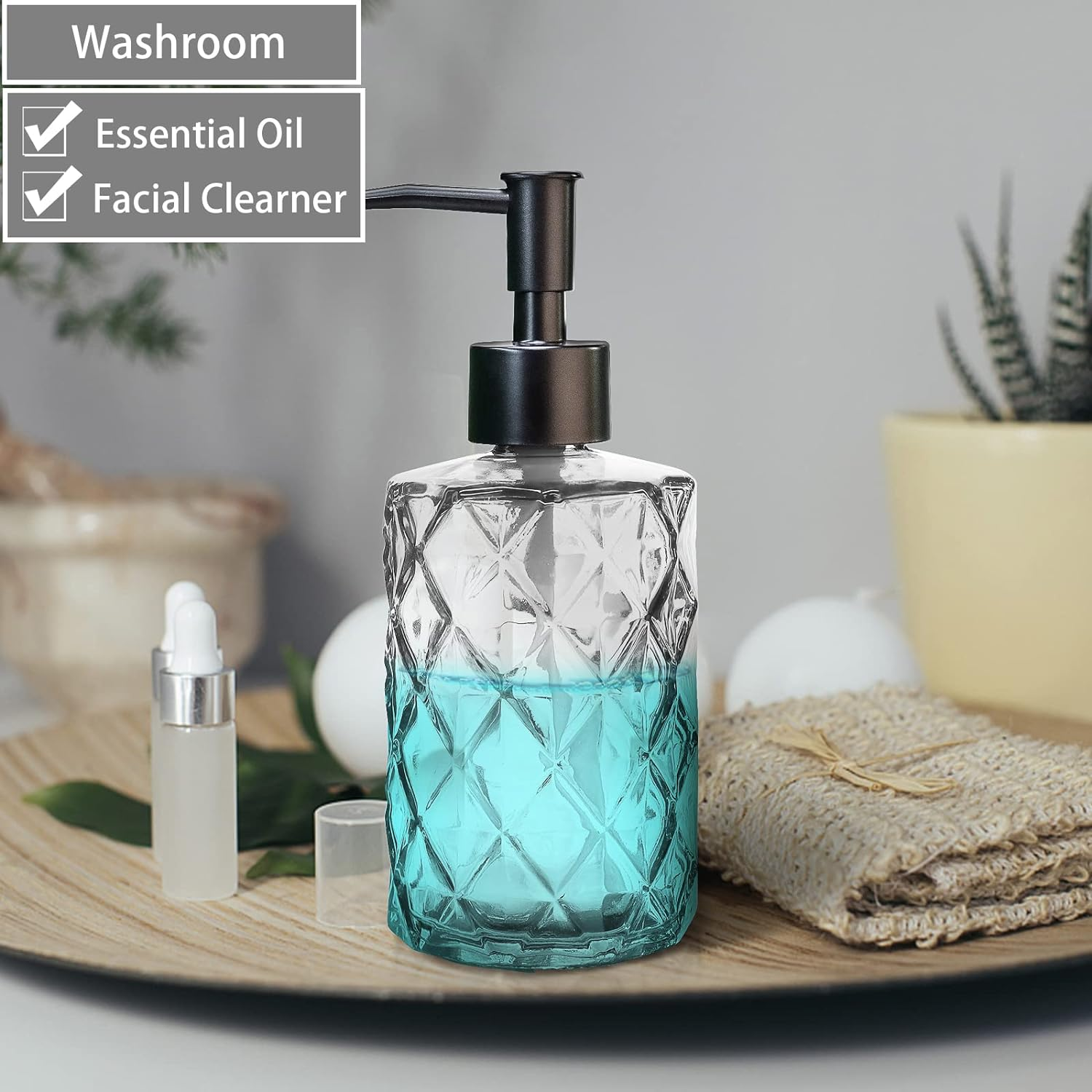 Glass Soap Dispenser with Black Pump, Bathroom Soap Dispenser Set(2 Pack, 11Oz.) Premium Thick Soap Pump Bottles, Refillable Kitchen Liquid Soap Bottle for Hand Sanitizer, Lotion (Clear, Black Pump) image number 7