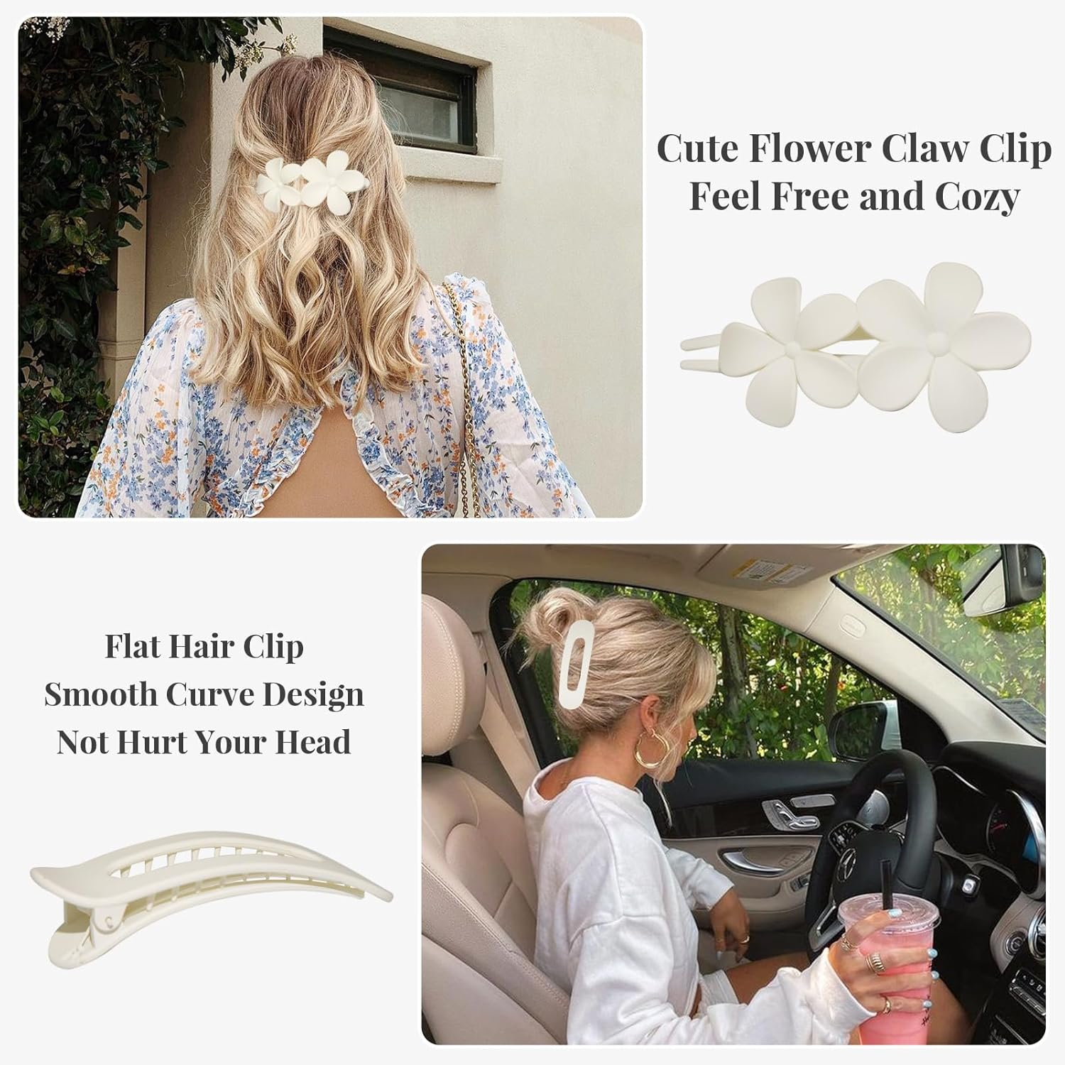 Lay down Flat Hair Clips for Women - 2 Style Big Matte Flower Alligator Claw Clamps for Thin, Fine & Thick Hair (Dark Color) - Dark Color image number 3