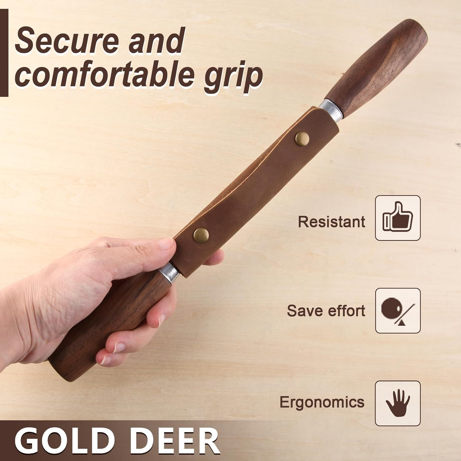 GOLD DEER Woodworking Tool 4.3" Drawknife SK5 Draw Knife with Leather Sheath Wood Carving Tools Wood Draw Knife Woodworking Whittling Tools Straight Shave Knife Woodworking Hand Tool image number 4