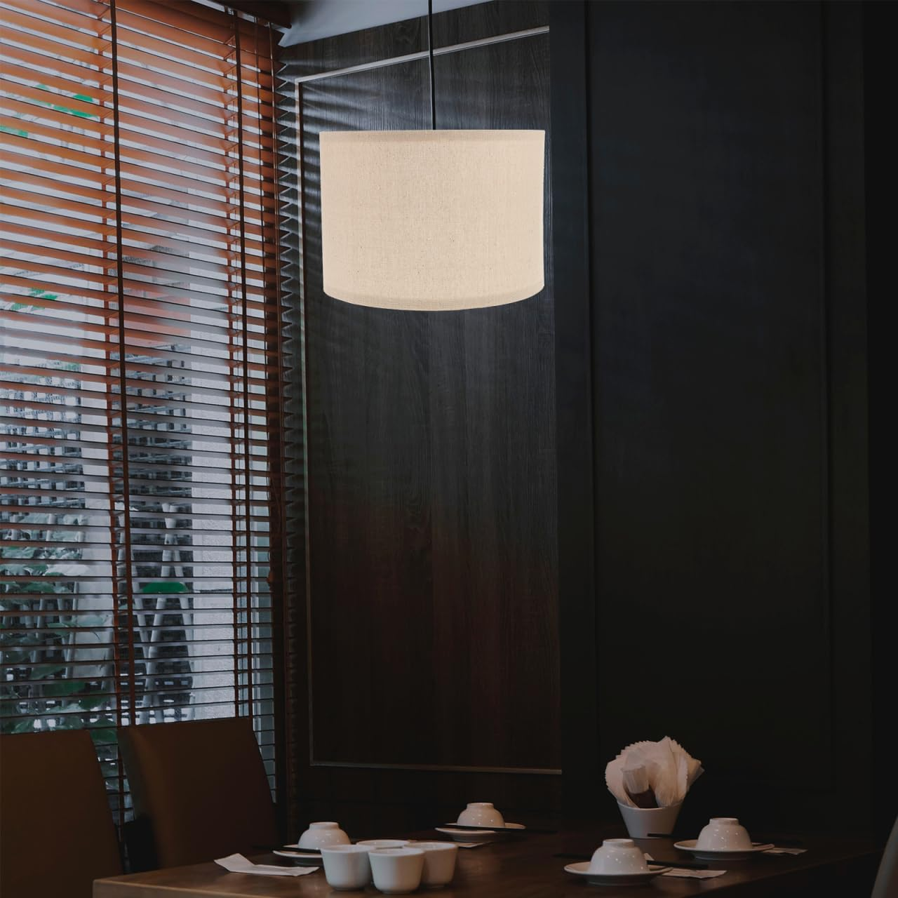 HOLIDYOYO Drum Lampshades - 26.5 X 19 Cm Natural Linen Fabric Lampshade Replacement Classic Modern Style Decor for Floor Medium Table Bedside Light image number 6