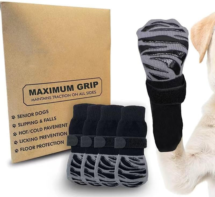 Premium Non-Slip Dog Socks for Hardwood Floors - Extra-Thick Grip That Works Even When Twisted - Prevents Licking, Slipping, and Great for Dog Paw Protection (Black, L)