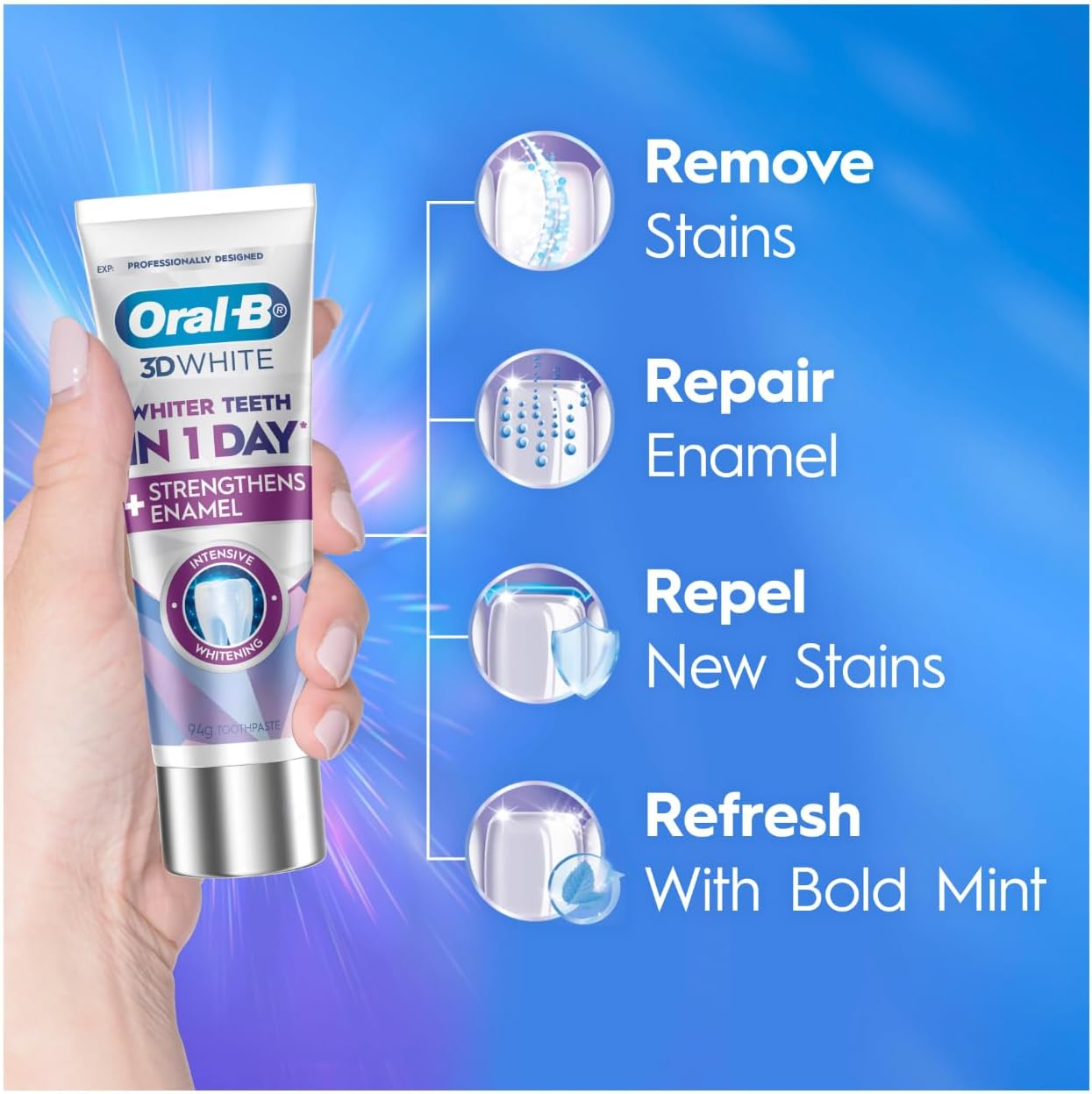 Oral-B 3D White Intensive Whitening Freshness Blast Toothpaste 94G image number 6