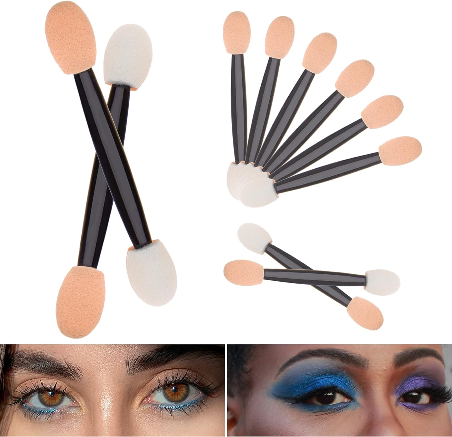 Ukerdo 50Pcs Applicators Makeup Eyeshadow Brush Disposable Portable Lady Girls Tools Double Ended Dual Head Short Sponge Latex Comestic-2.36 Inch image number 4
