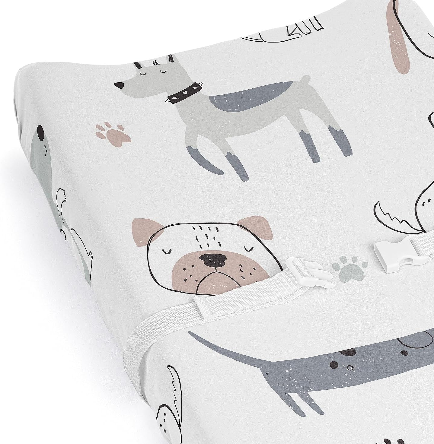 Sweet Jojo Designs Dog Boy Girl Unisex/Gender Neutral Baby Changing Pad Cover Sheet Infant Newborn Diaper Table Change Mat Cover Grey Taupe Blue Modern Puppy Pet Watercolor Puppies Bulldog Paw Print image number 4