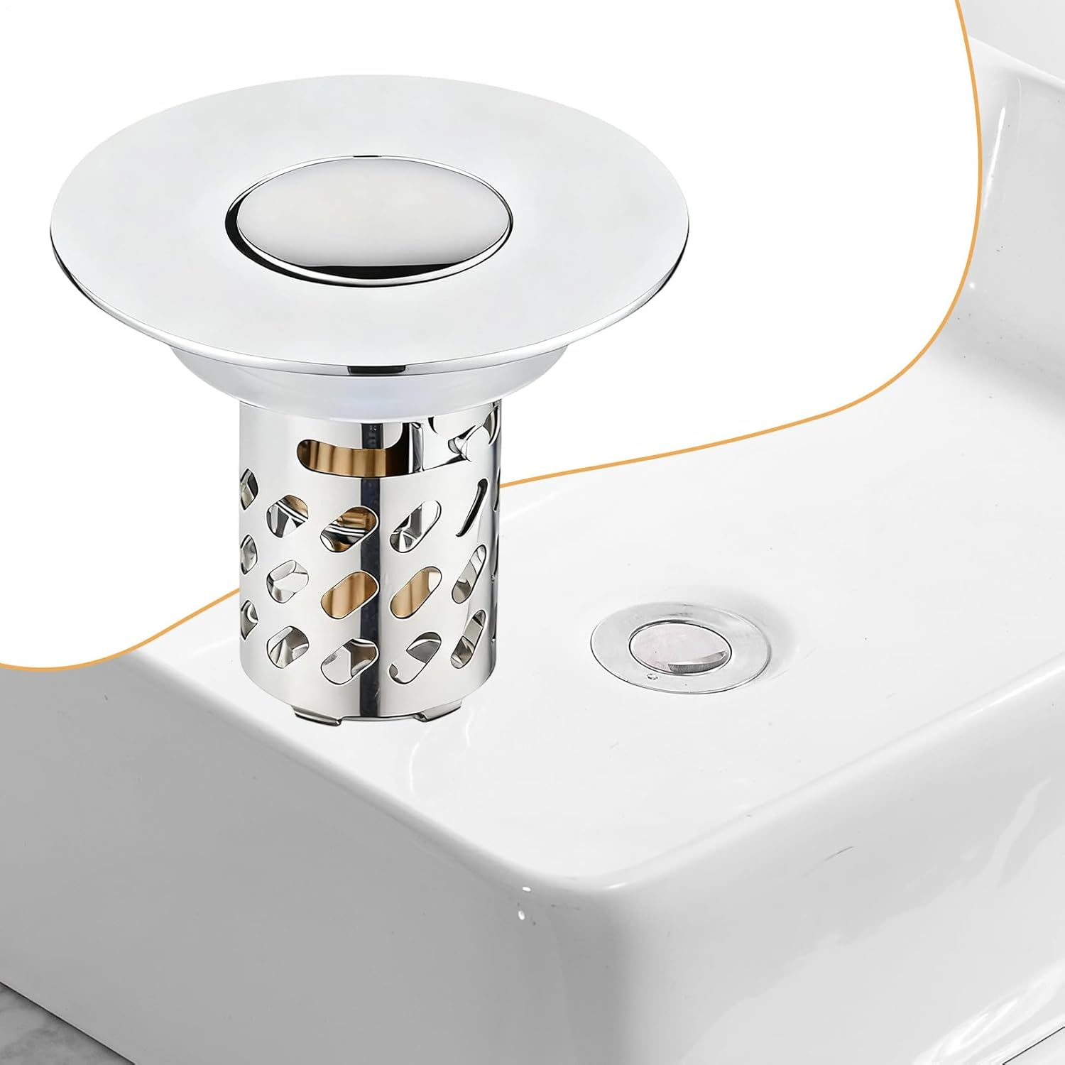 Bathroom Sink Drain Strainer,Stainless Steel Hair Catcher | Press Wash Basin Drain Unclogger | for Home Toilet Tub Bathtub Laundry Apartment Bar Indoor RV Balcony Basin image number 2