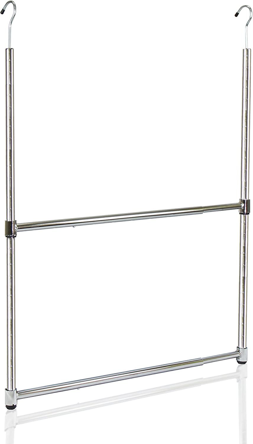 Oceanstar ACR1538C 2-Tier Portable Adjustable Closet Hanger Rod, Chrome - Black image number 6