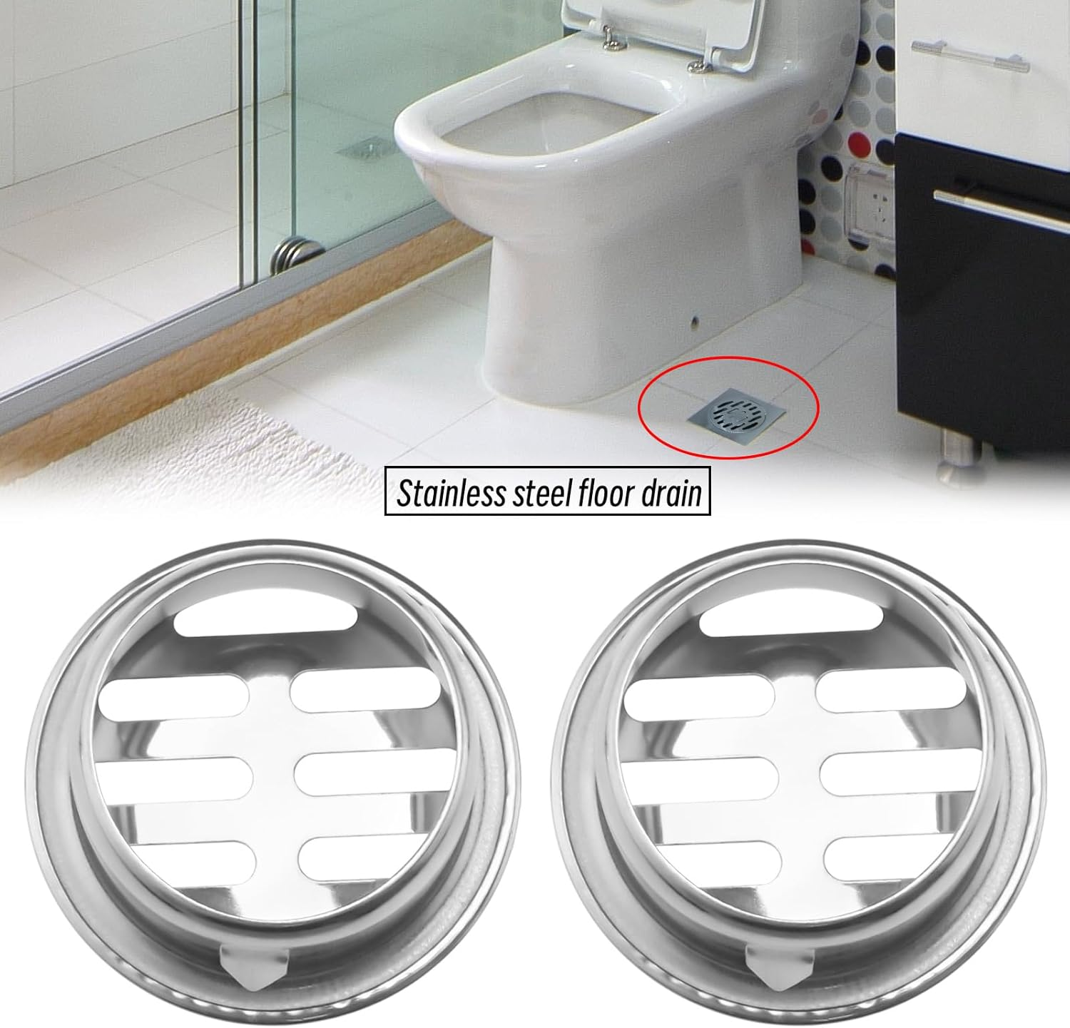 Be in Your Mind 2Pcs 50 Flat Mouth Floor Drain Stainless Steel Floor Drain Drain Mesh Cover round Drain Sink for Outdoor Drainage Pipes Rooftops Kitchens Bathrooms Garages image number 1
