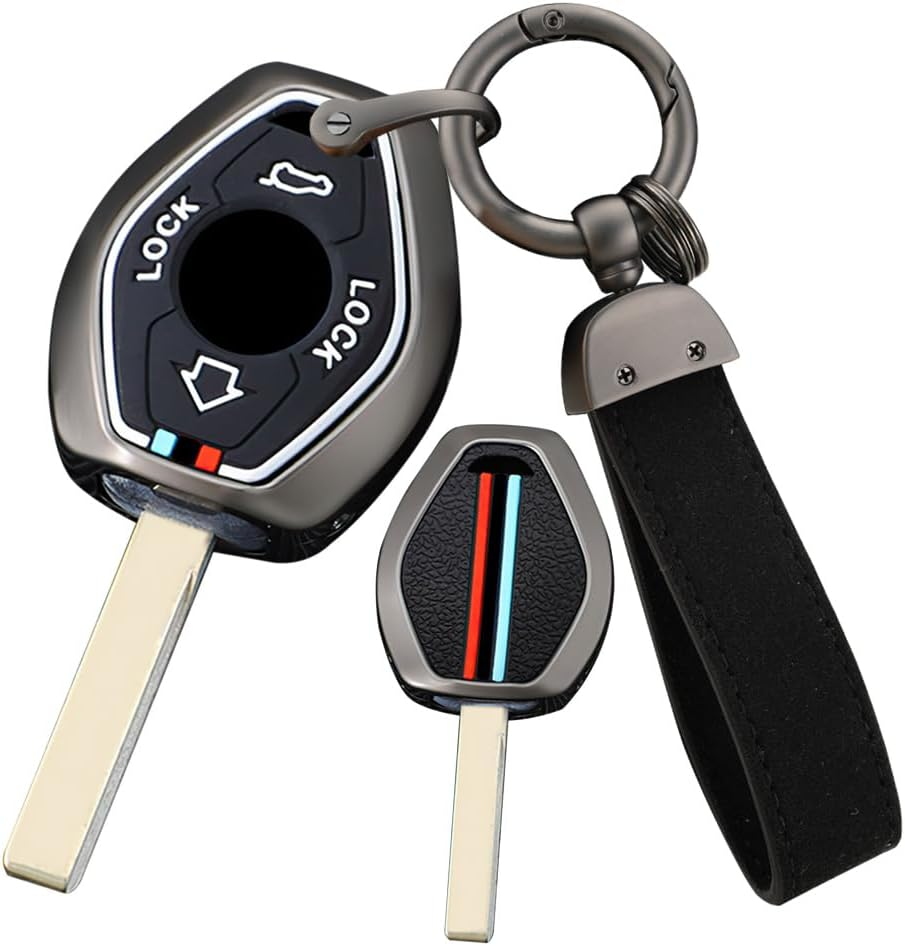 Ontto Alloy Car Key Fob Cover Fit for BMW X3 X5 Z3 Z4 3 5 7 Series E38 E39 E46 E83 1998-2005 Smart Key Case Keyring Silicone Key Shell Holder Bag Keychain Full Protection Accessories Black B