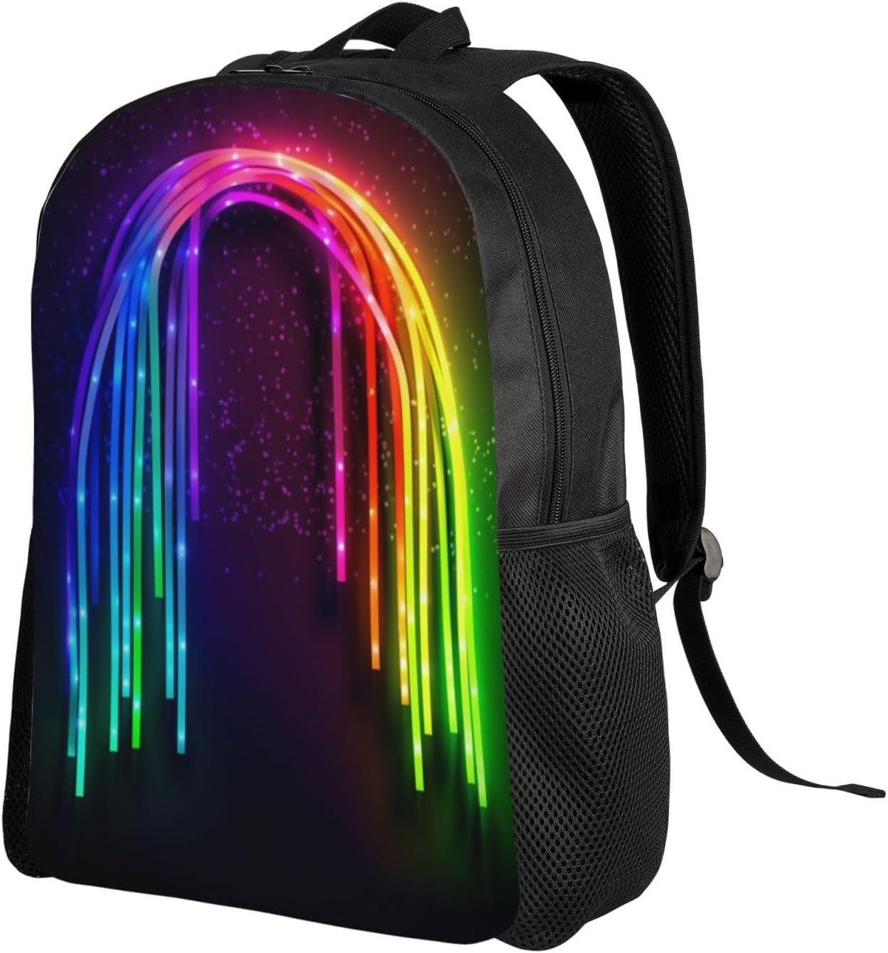 FJWSLCH Rainbow Neon Backpack for Women Men Laptop Backpack 16.1 Inch Computer Bag Casual Daypack for Travel, Black, One Size, Travel Backpacks image number 2