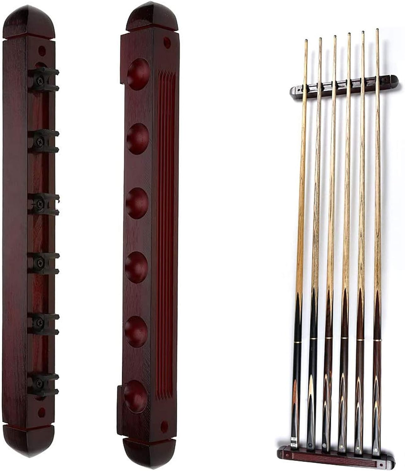 Mantouxixi Billiard Snooker Wooden Cue Rack Clip Stick Holder for 6 Pool Sticks, Wall Mount Wood Stained 6 Cues Billiard Wooden Pool Cue Rack Wall Mounted Stick Holder image number 2