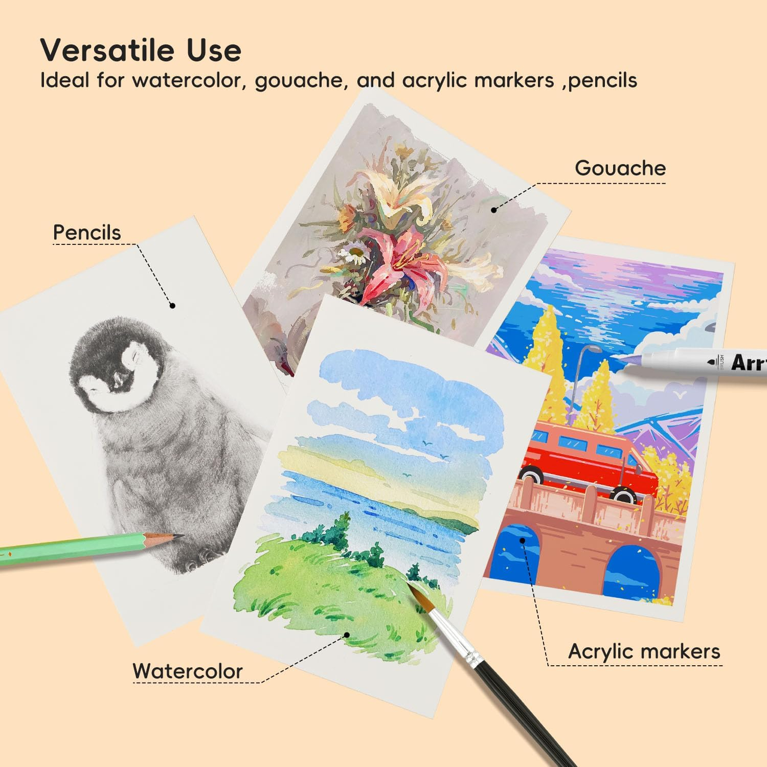 Arrtx Watercolor Sketchbook,100% Cotton Acid-Free 140Lb/300Gsm Hot Press Hardcover Watercolor Journal Notebook,20 Sheets 5.35 X 3.86 Inches image number 1