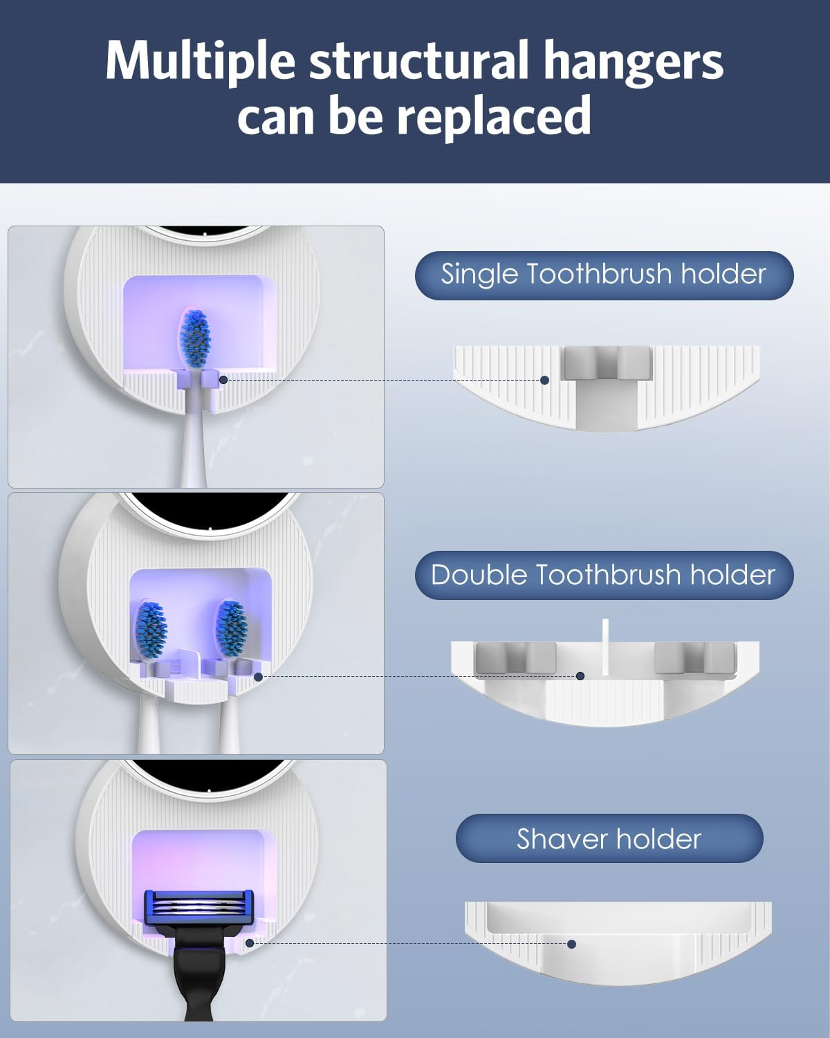 AMIR UV Toothbrush Cleaner Holder Wall Mounted, Temracha Razor Electric Toothbrush Holder for Bathroom, LED Smart Screen with Auto Sensor Open/Close Cover, Cleaning and 60-Degree Drying