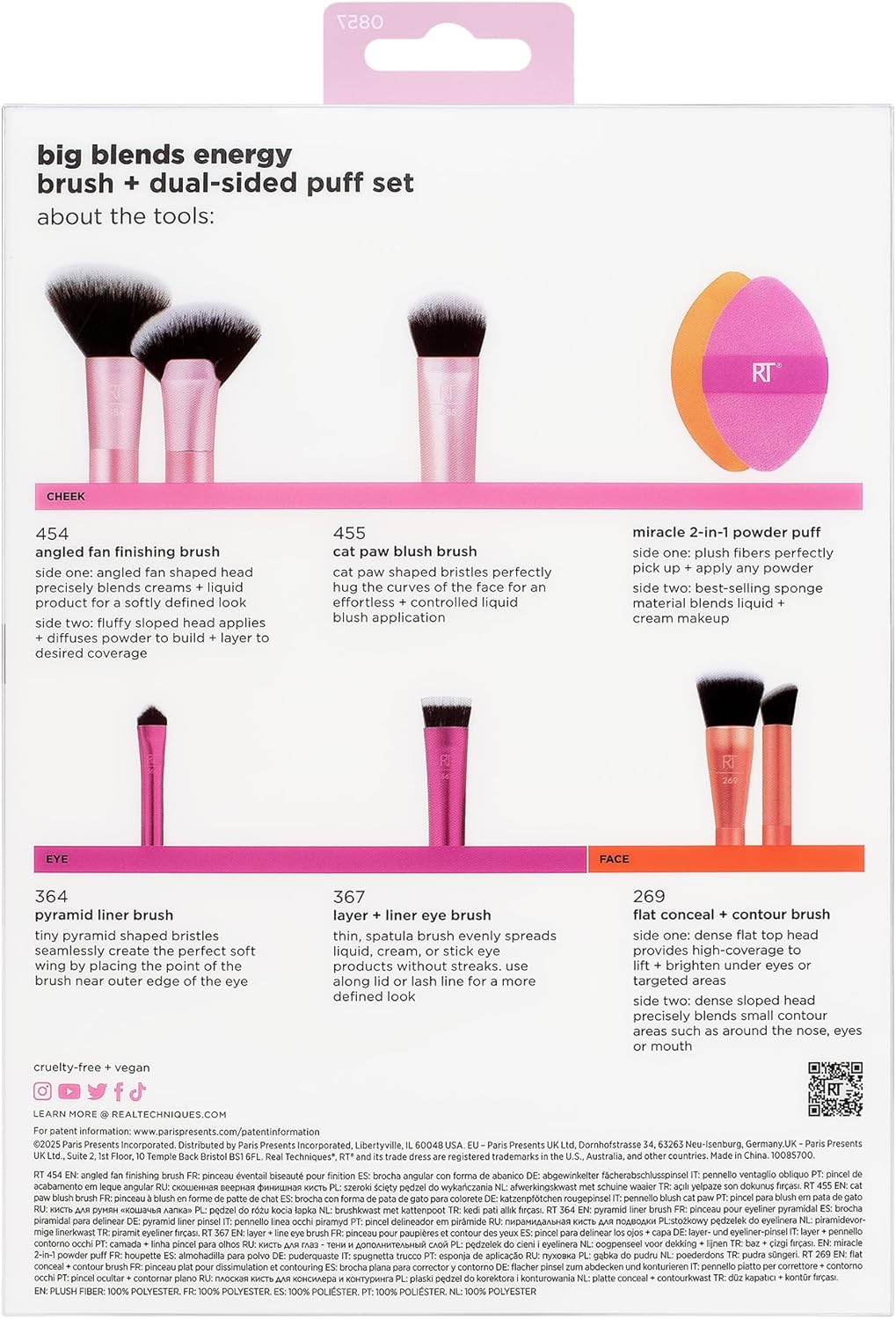 Real Techniques Big Blends Energy Brush + Dual-Sided Puff, 6 Piece Kit for Powder, Cream & Liquid Application, Precision Tools for Contour, Blending & Finishing, Vegan & Cruelty-Free image number 3