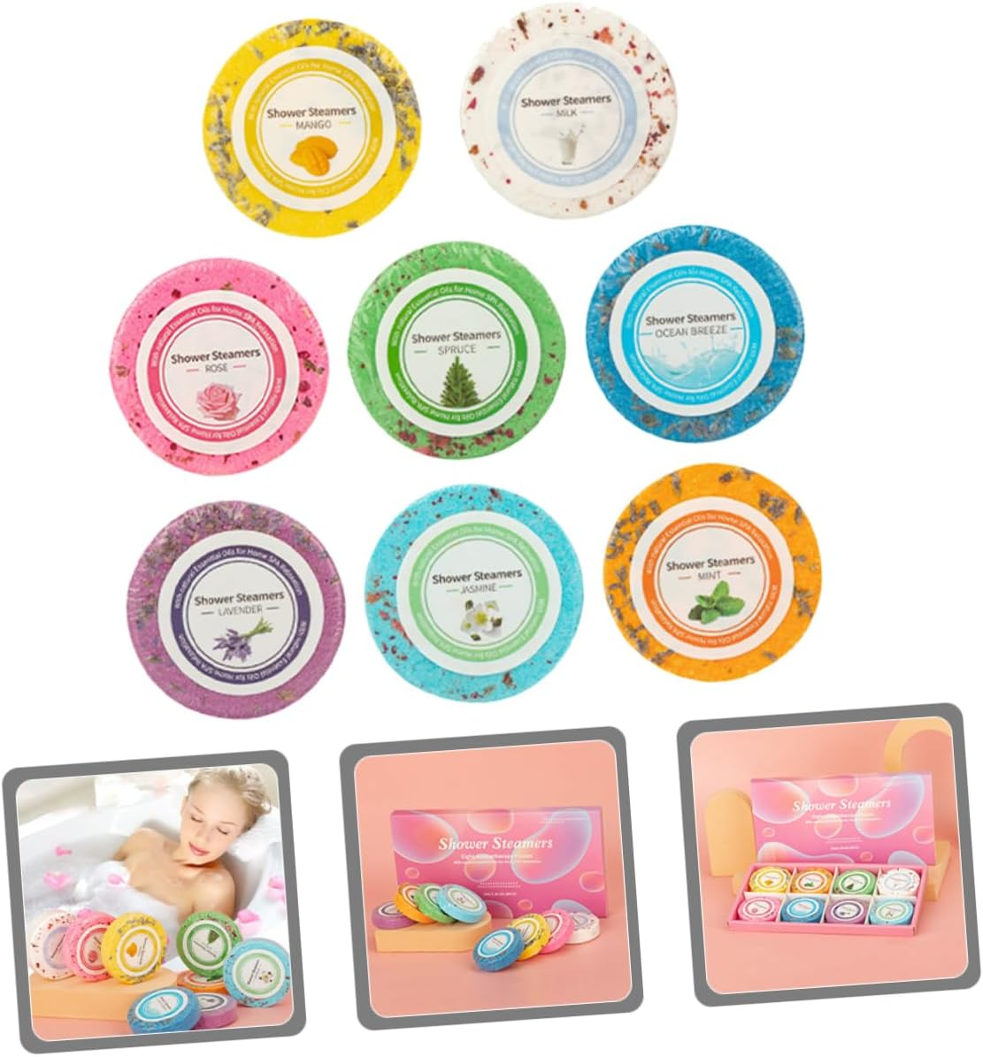 CTIRCHIU 8Pcs Tablets Essential Oil Bath Drops for Relaxation Practical Aroma Tablets for Home Travel Nourishing Sea Salt Formula for All Skin Types image number 2