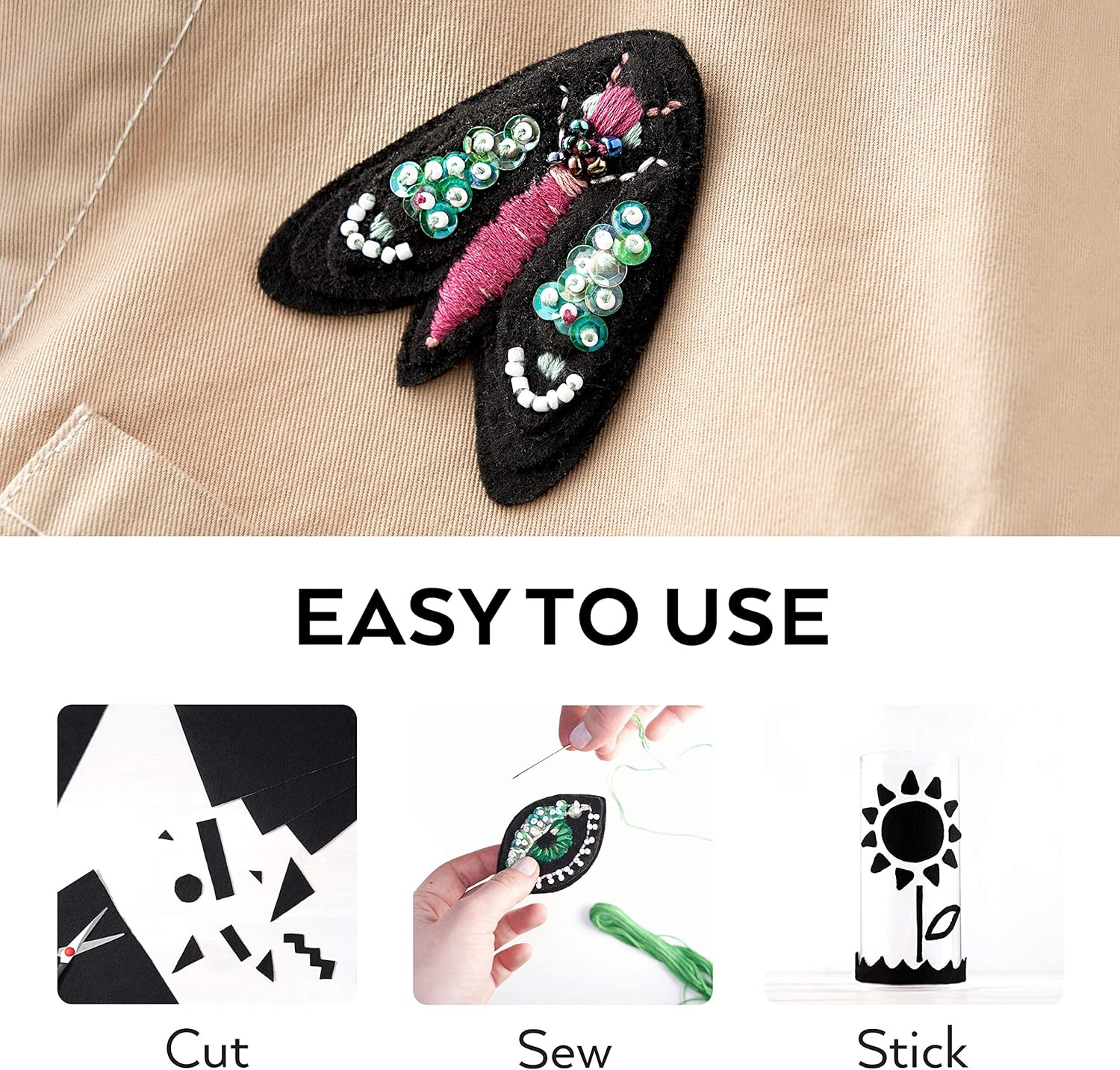 ARTEZA 8.3X11.8 Black Adhesive Backed Felt Fabric Sheets, Bulk Pack of 20, 3/64&sup3;(1Mm) Thick, Self-Adhesive and Flexible, for a Variety of DIY and Arts and Crafts Projects image number 4