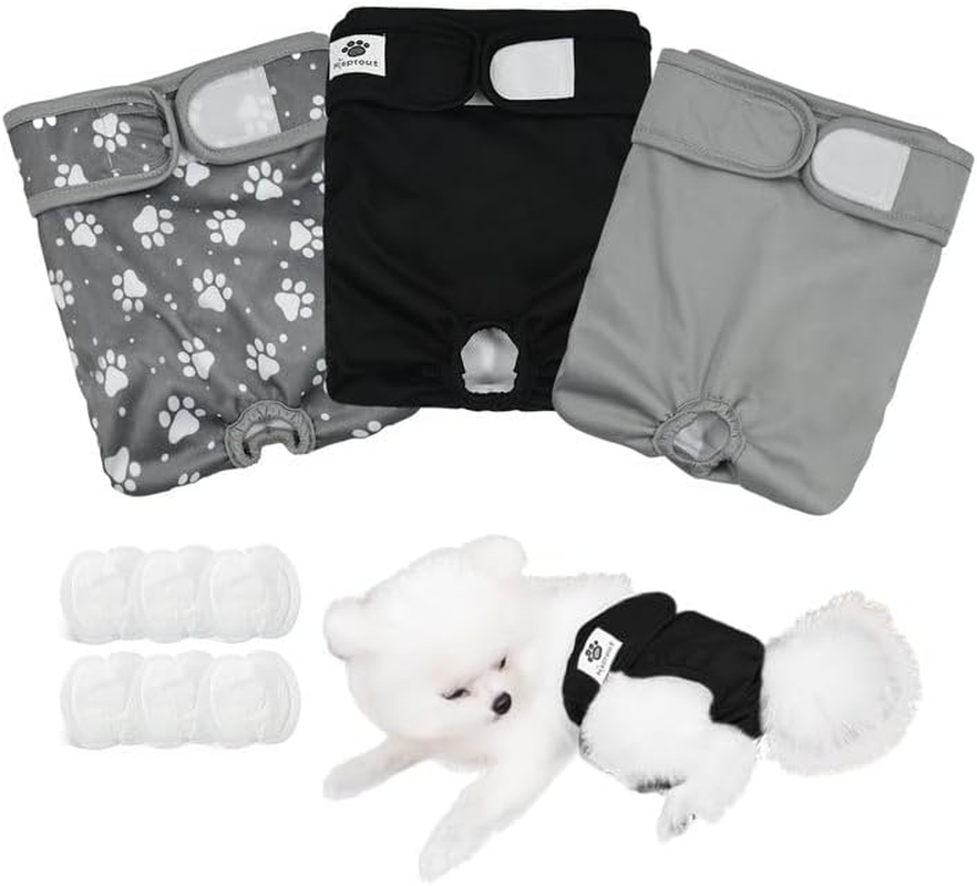 Esoes Reusable Dog Nappies, Machine Washable, Pack of 3 Dog Panties in Heat (Black Grey, M), Machine Washable & Environmentally Friendly, Gift Pet Pads, Pack of 6 image number 4