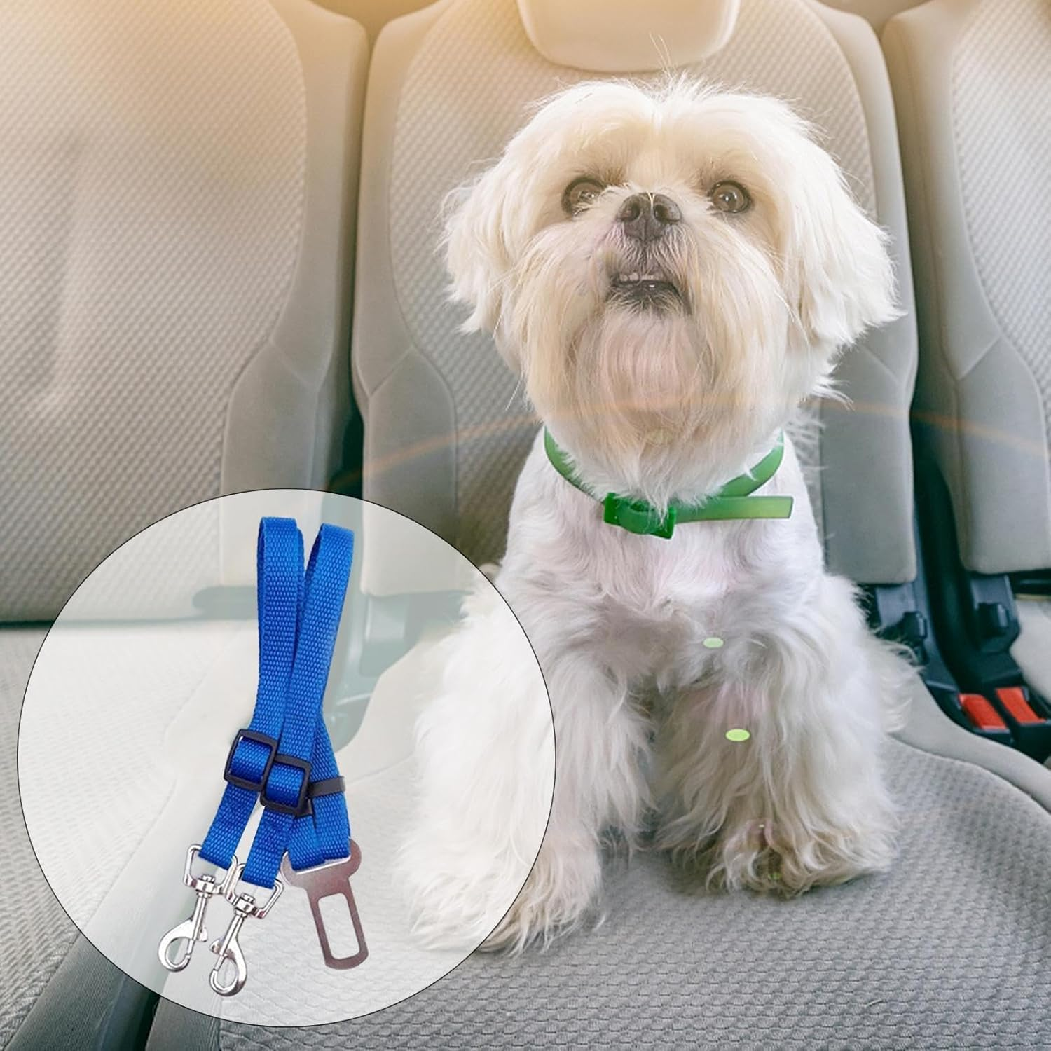 Dog Car Seat Belt Harness, 1-Pack Heavy Duty Adjustable Pet Safety Restraint with Shock-Absorbing Spring & Quick-Release Buckle for Small Medium Large Dogs Vehicle Travel Protection image number 5
