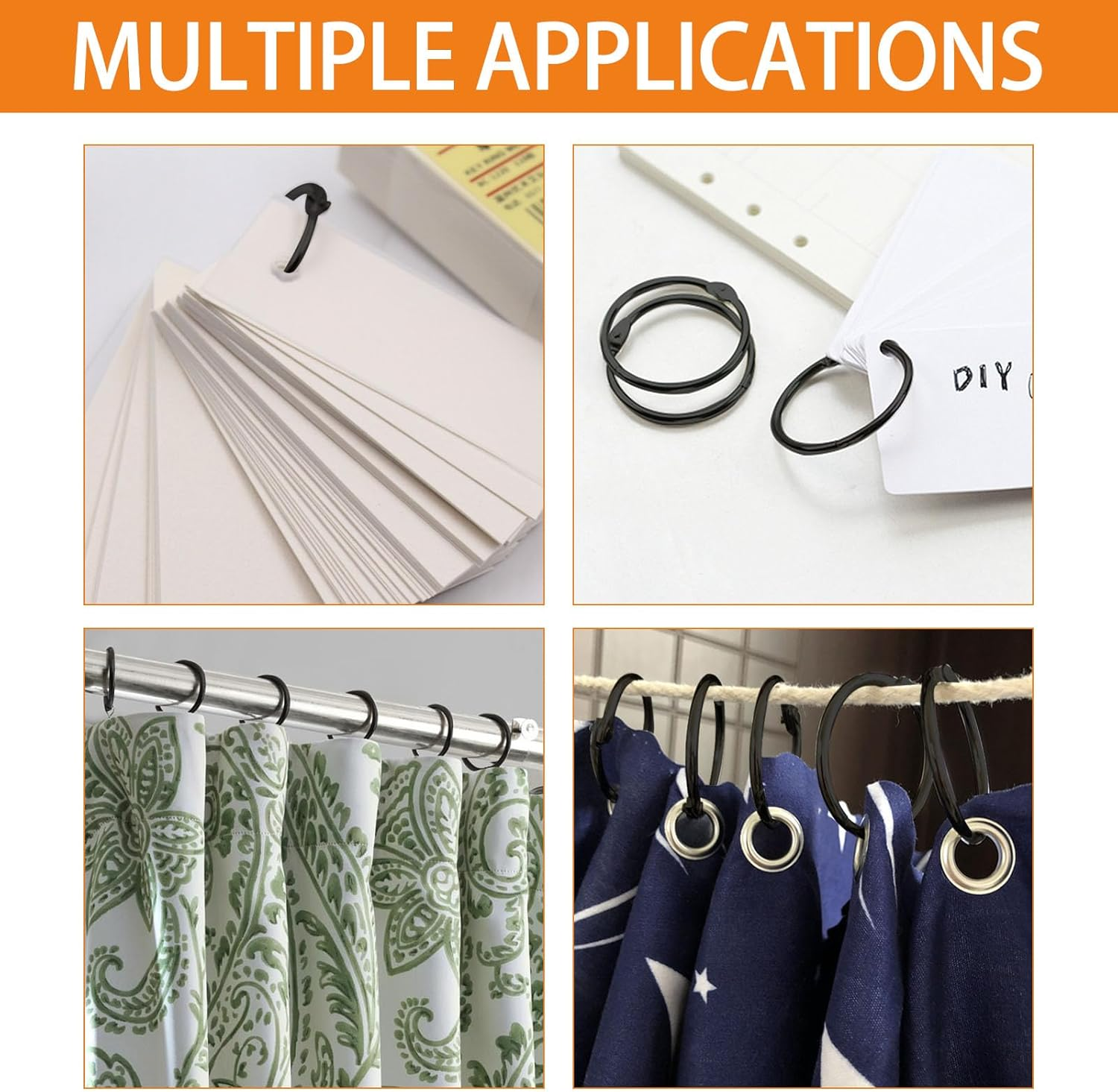 Binder Rings 30Pc, Book Rings 2 Inch, Flash Card Rings Large Index Card Ring Loose Leaf Binder Rings Black Ring Clips Metal Rings for Index Cards Rings for Paper