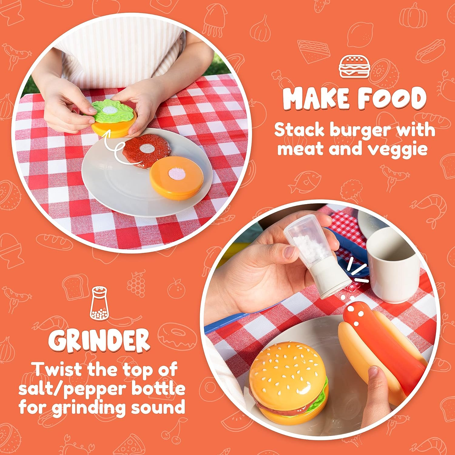 JOYIN 34 PCS Cooking Toy Set, Kitchen Toy Set, Toy BBQ Grill Set, Little Chef Play, Kids Grill Playset Interactive BBQ Toy Set for Kids image number 6