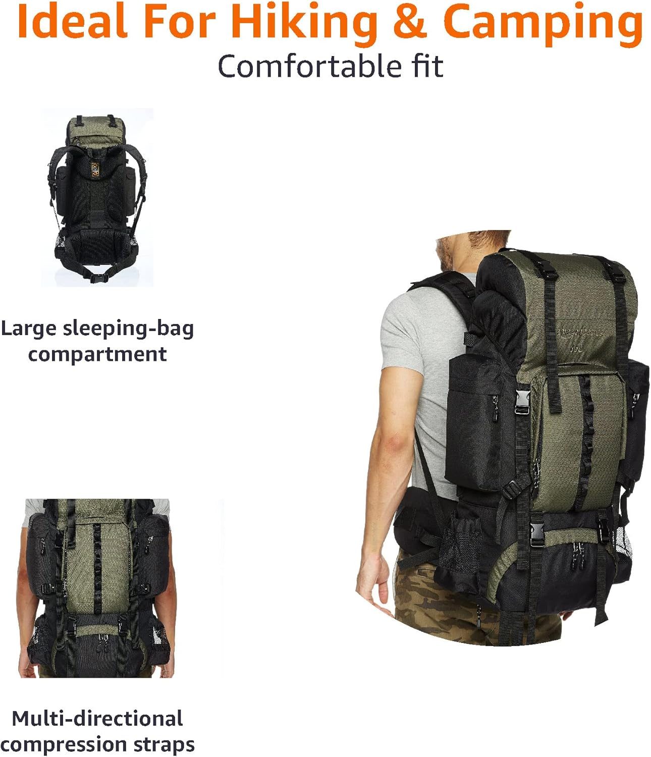 Amazon Basics Internal Frame Hiking Backpack with Rainfly image number 3