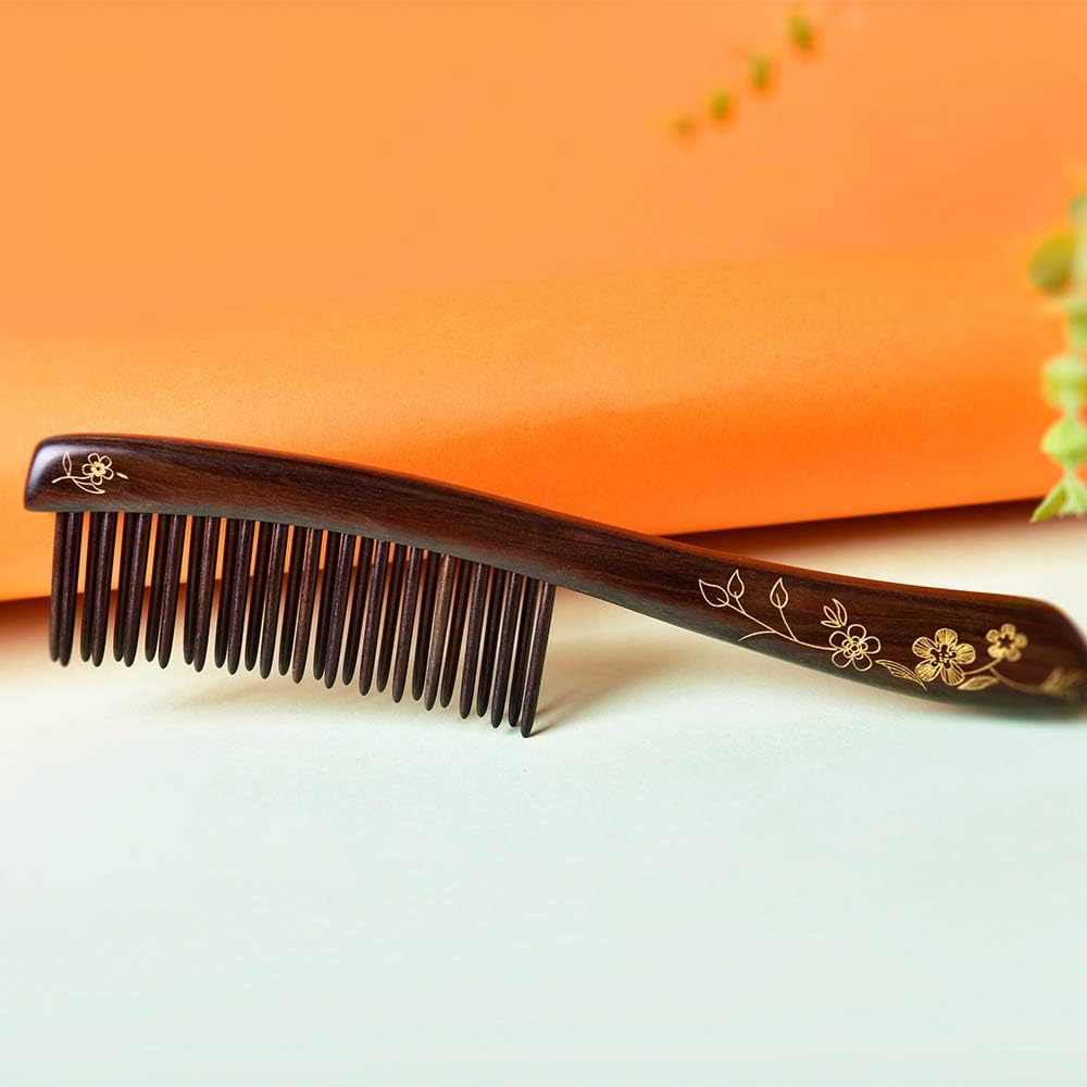 TAN MUJIANG Wooden Hair Comb Wide-Tooth Inserted Teeth for Women Curly Hair (CQCGB0101) image number 3