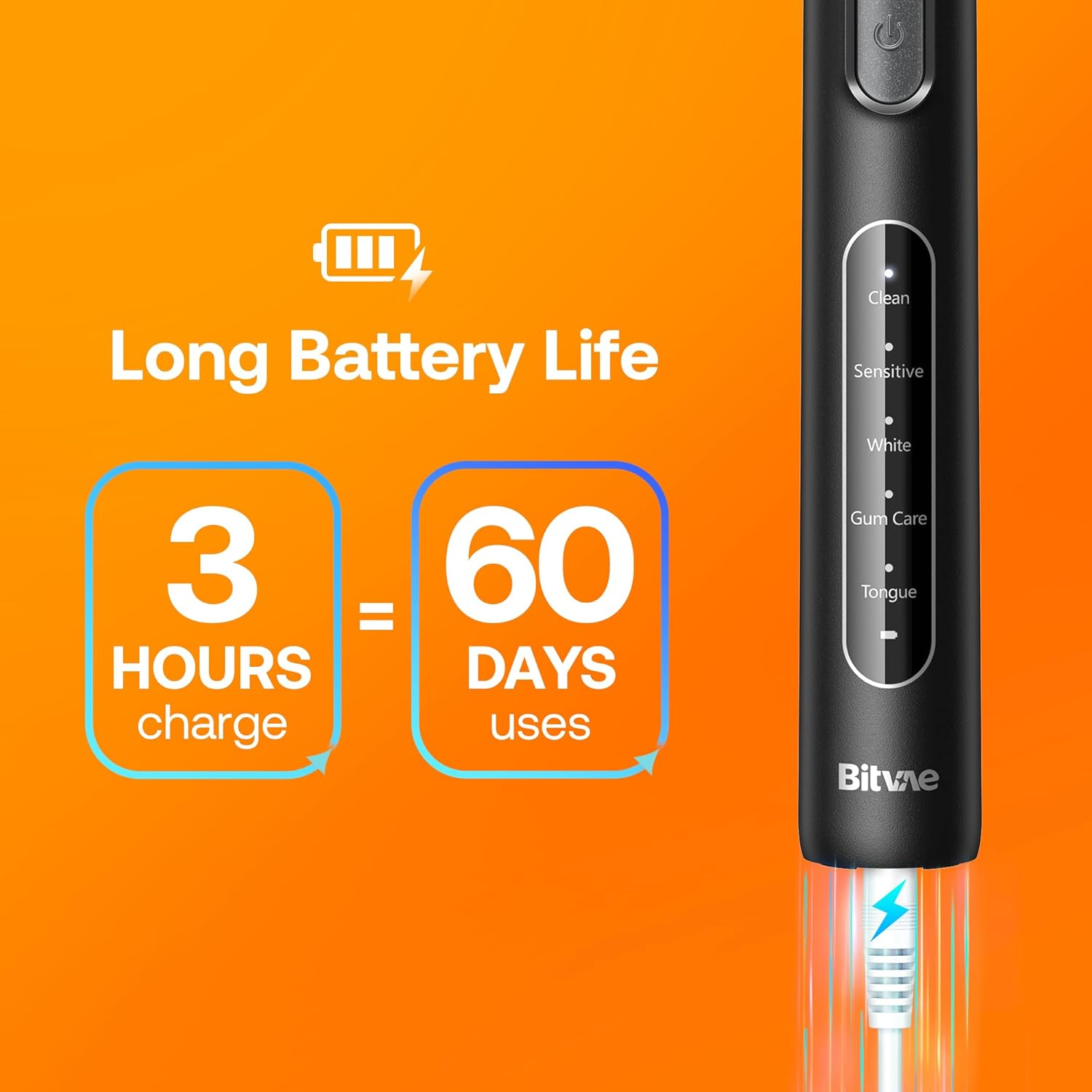 Bitvae R1 Rotating Electric Toothbrush for Adults and Kids, Rechargeable Electric Toothbrush with 60-Day Battery Life, 8 Brush Heads, 5 Modes, 2-Minute Smart Timer, Black