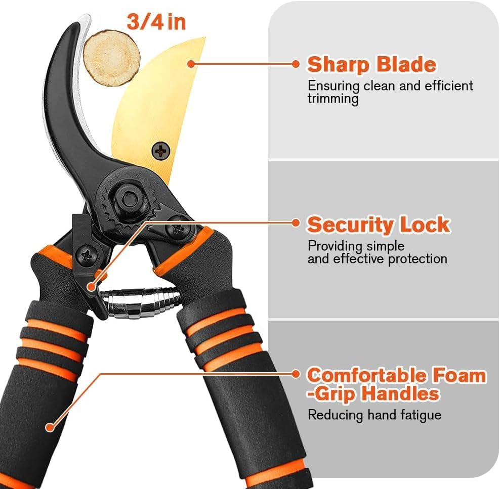 Professional Heavy Duty 8" Bypass Pruning Shears - Comfort Grip Garden Clippers for Trimming Plants, Trees & Hedges image number 4
