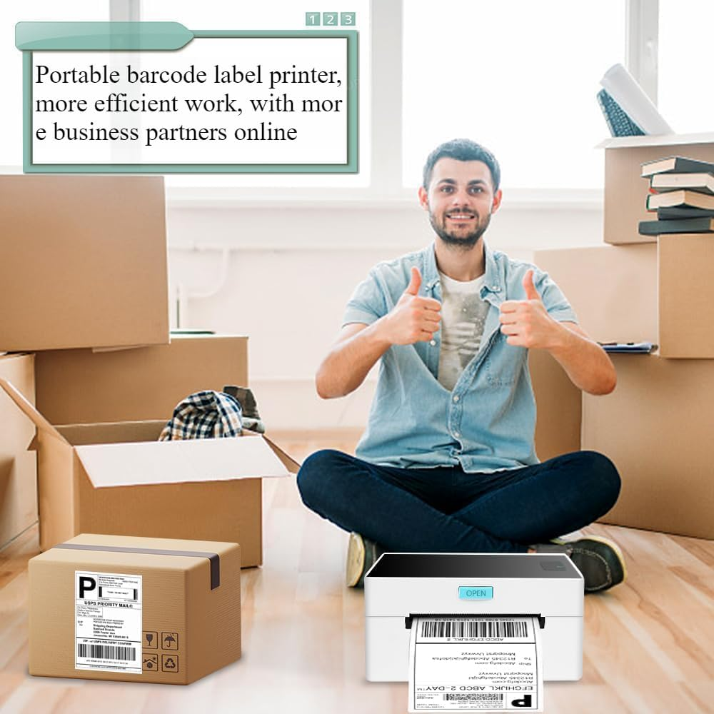 Thermal Label Printer Bluetooth, USB Thermal Printer, Label Printer 203DPI, Thermal Printer for Shipping Labels, Wireless Shipping Label Printer